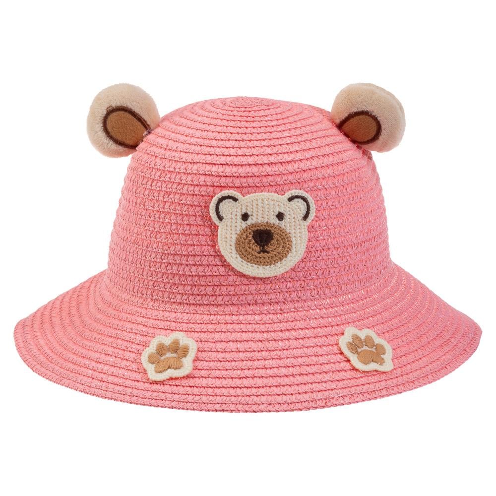 CigitAyı Kulaklı Hasır Kız Şapka 1-3 Yaş NAR ÇİÇEĞİ