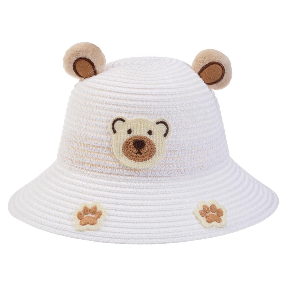 CigitAyı Kulaklı Hasır Kız Şapka 1-3 Yaş BEYAZ