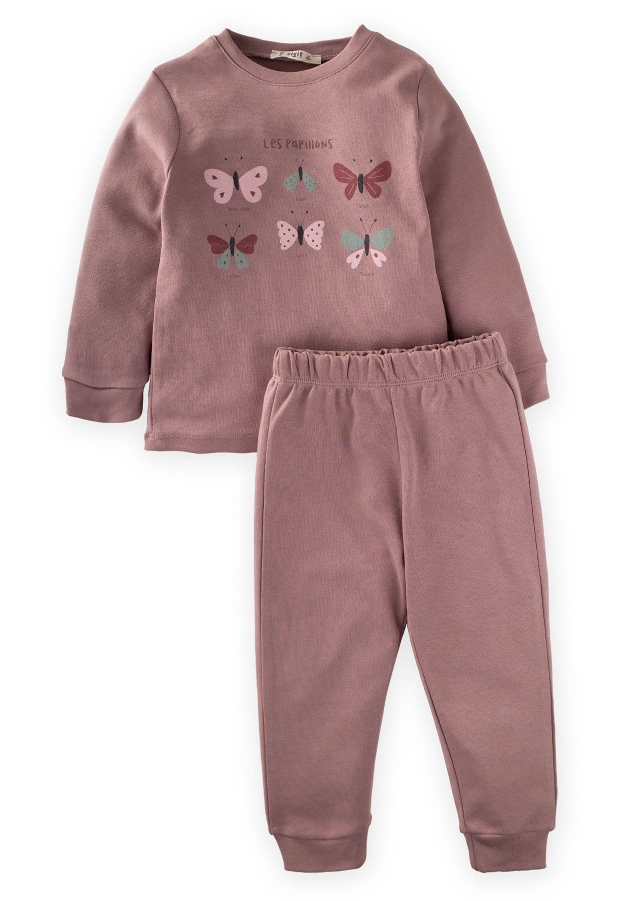 50257 - 5023CigitKelebek Baskılı Pijama Takım 3-9 Yaş BAKIR