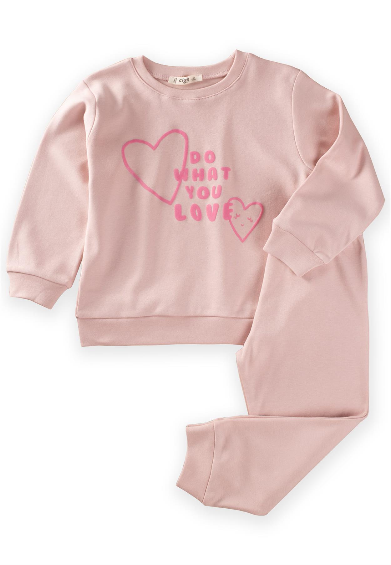 CigitDo What You Love Baskılı Pijama Takım 2-10 Yaş PUDRA PEMBE