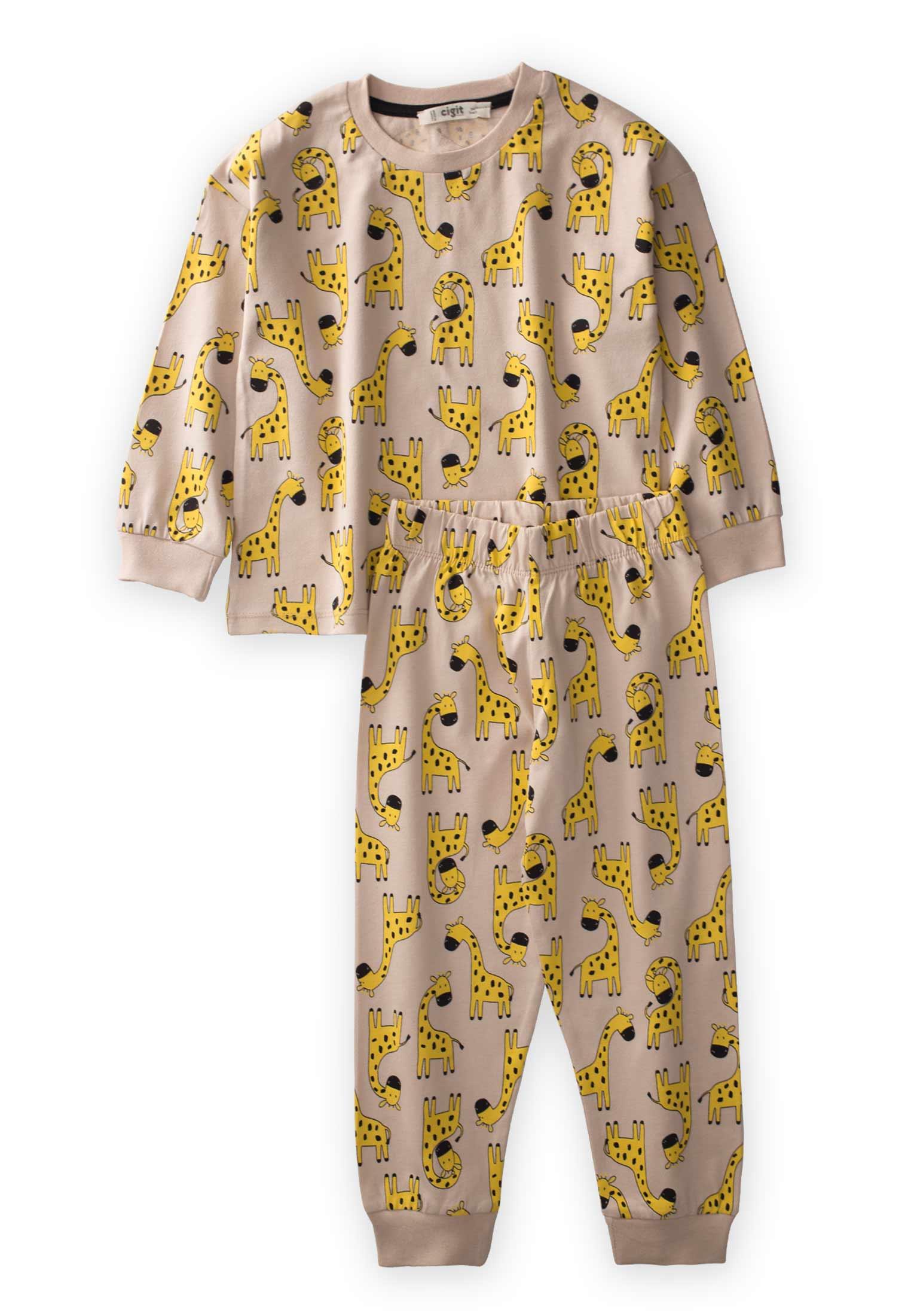 CigitDesenli Pijama Takım 3-8 Yaş BEJ