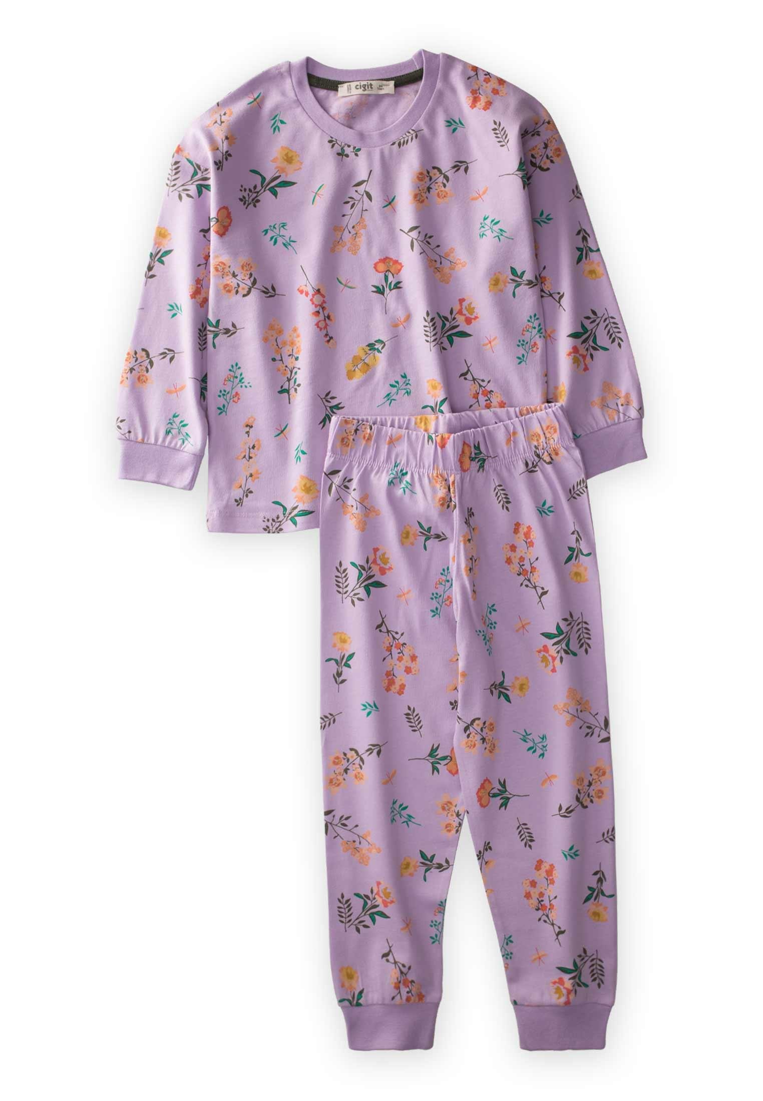 CigitDesenli Pijama Takım 3-8 Yaş LİLA
