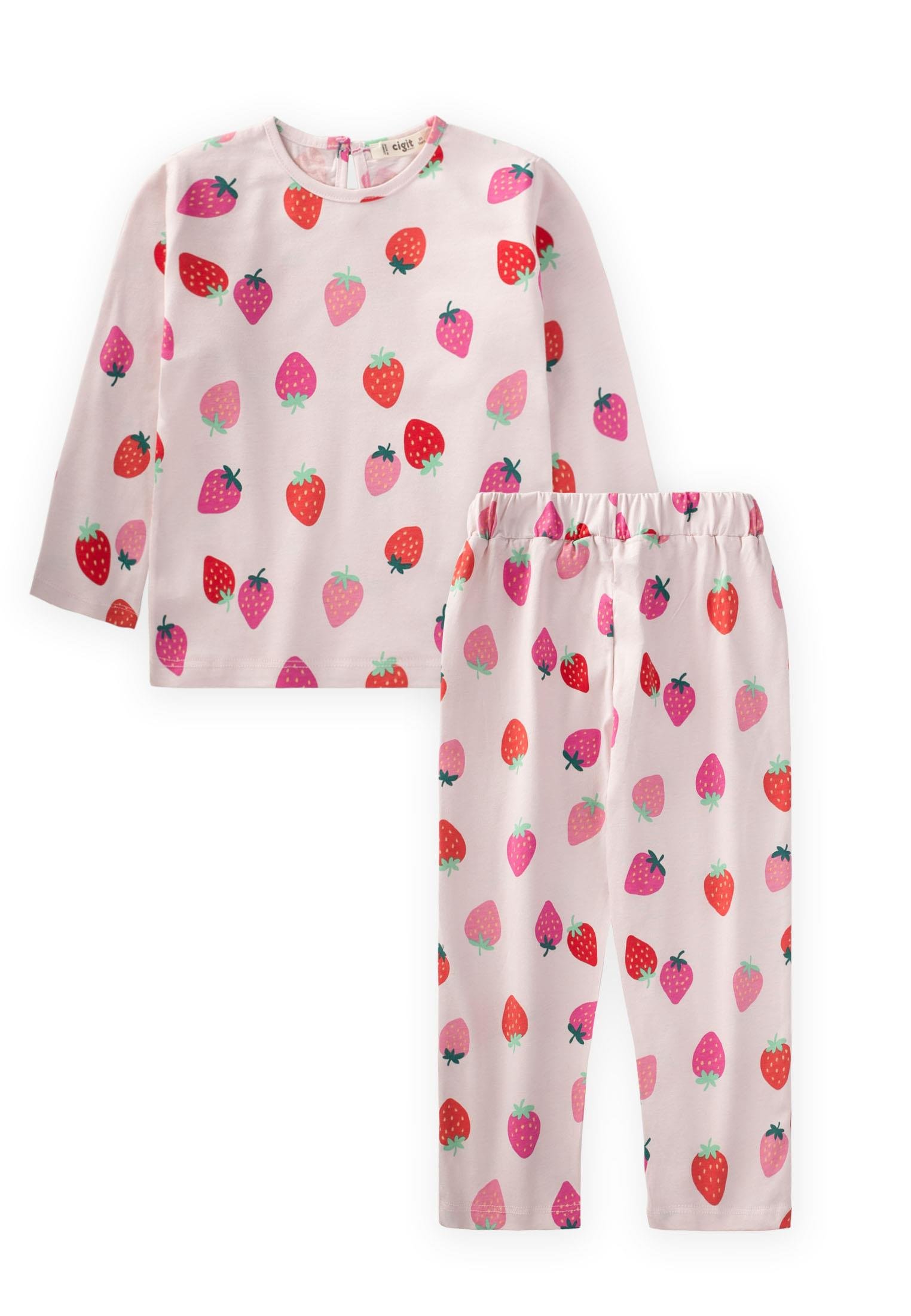 CigitDesenli Pijama Takim 2-8 Yaş PUDRA PEMBE