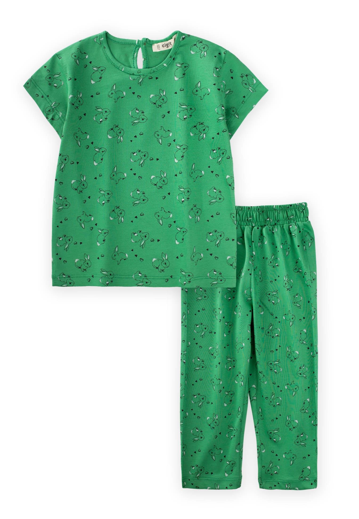 CigitTavşan Baskılı Pijama Takım 1-6 Yaş YEŞİL