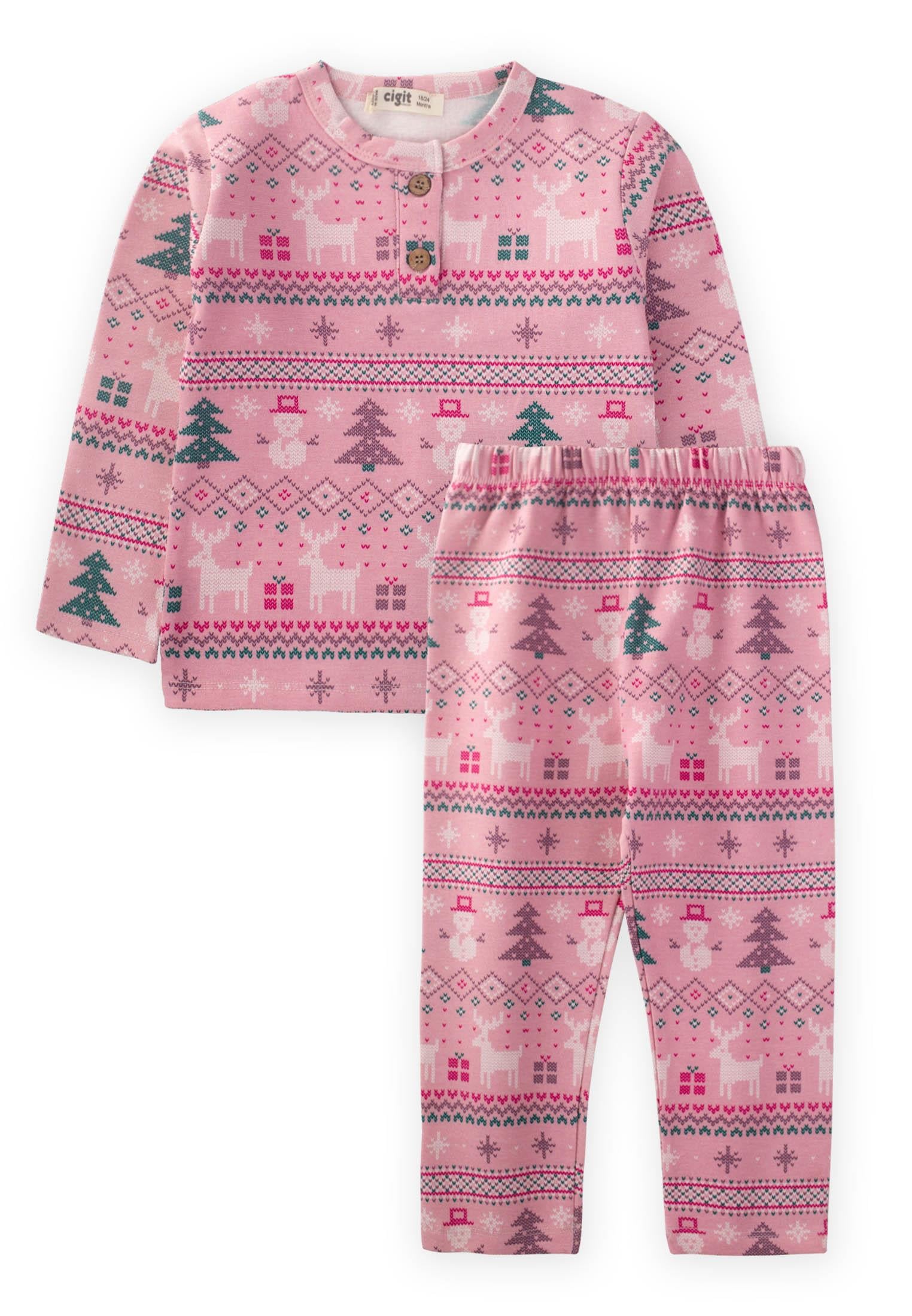 CigitSnow Temalı Pijama Takım 1-9 Yaş PEMBE