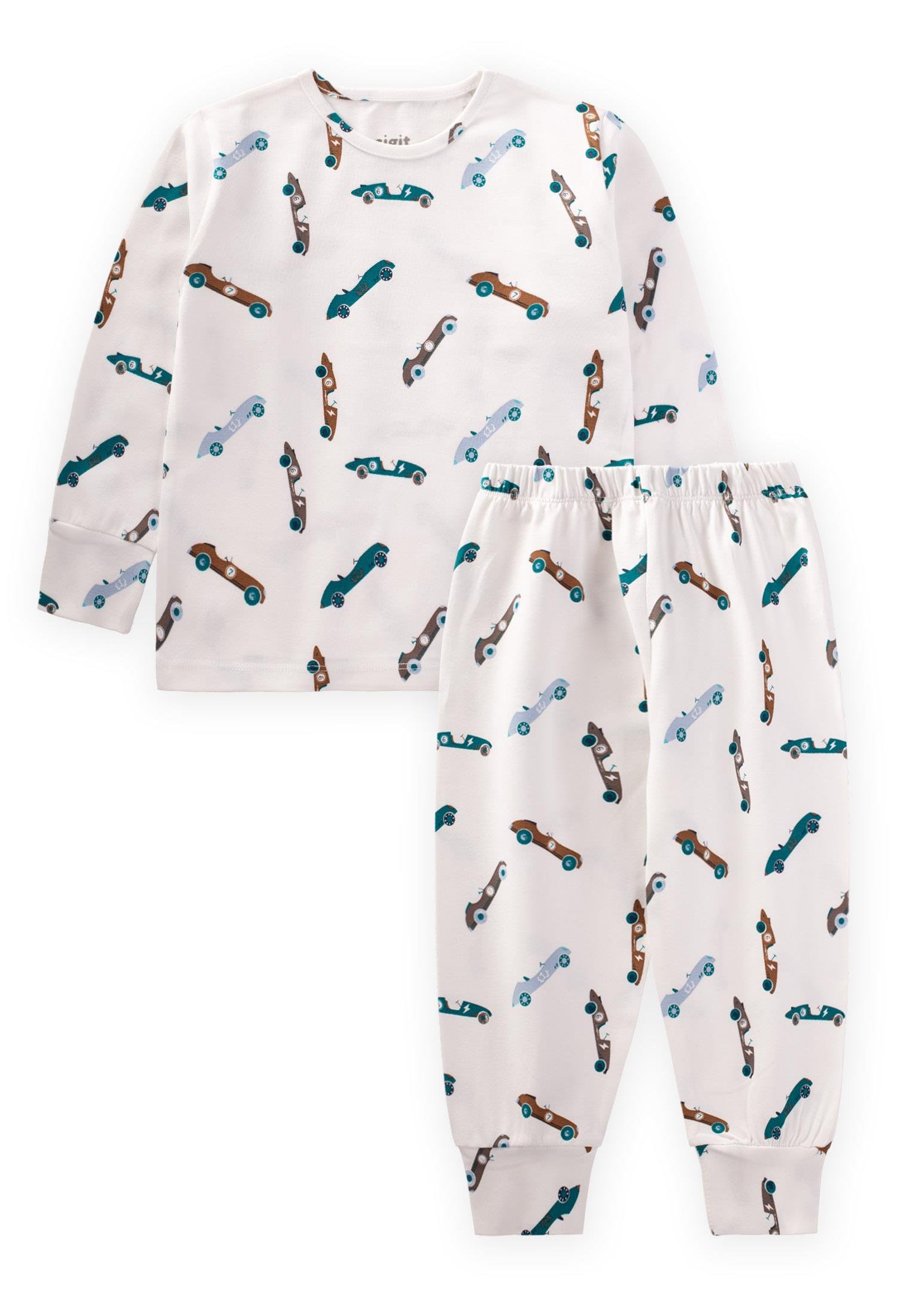 CigitDesenli Mevsimlik Pijama Takım 1-7 Yaş KIRIK BEYAZ
