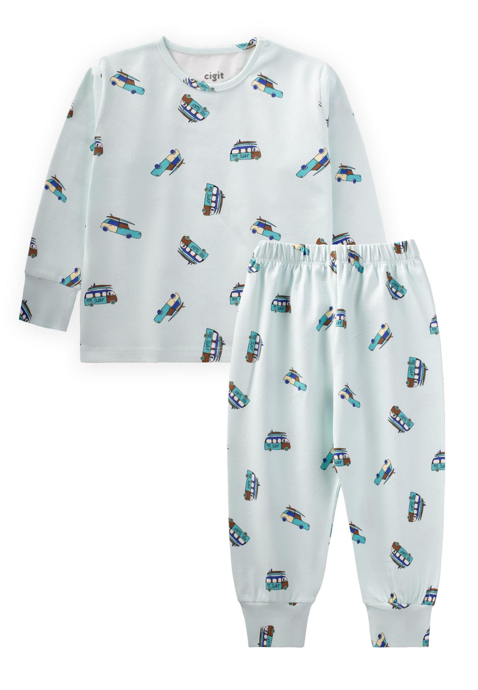 CigitDesenli Mevsimlik Pijama Takım 1-7 Yaş BUZ MAVİS