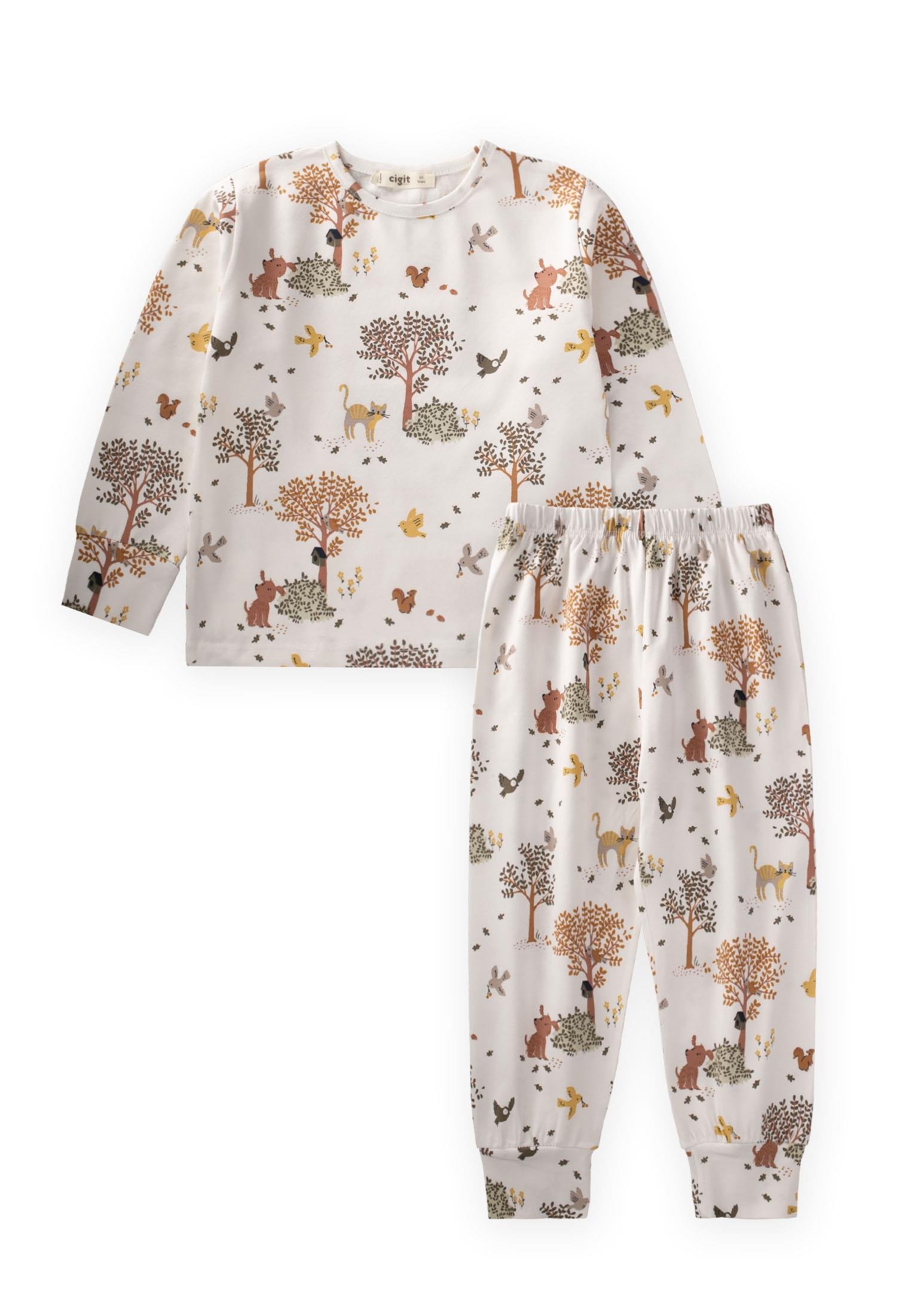 CigitDesenli Mevsimlik Pijama Takım 1-7 Yaş AĞAÇ DESEN
