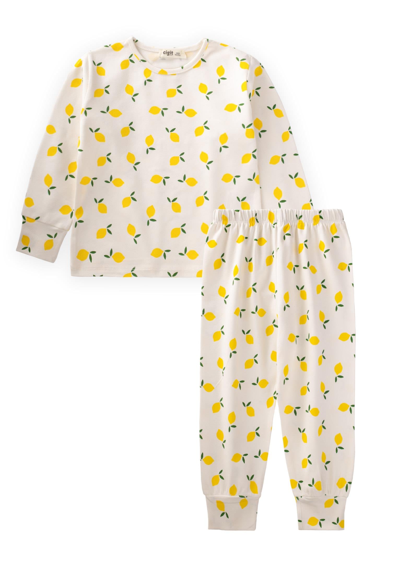 CigitDesenli Mevsimlik Pijama Takım 1-7 Yaş LİMON DESEN