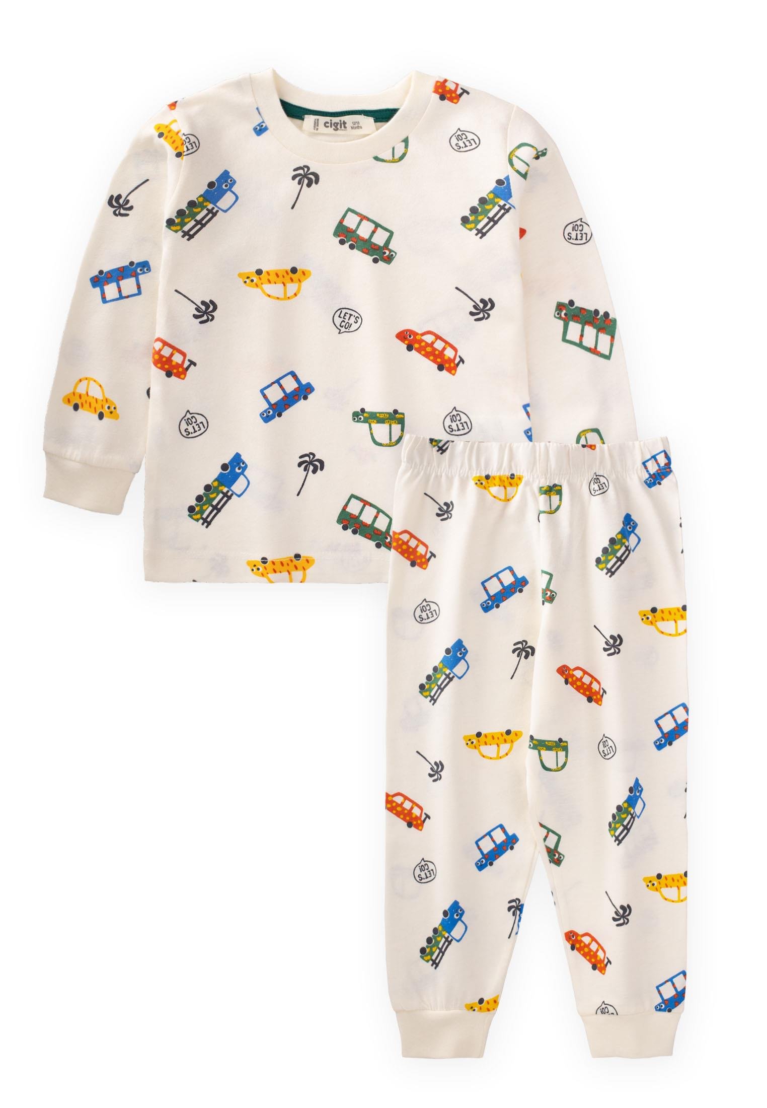 CigitLets Go Baskılı Pijama Takım 1-8 Yaş EKRU