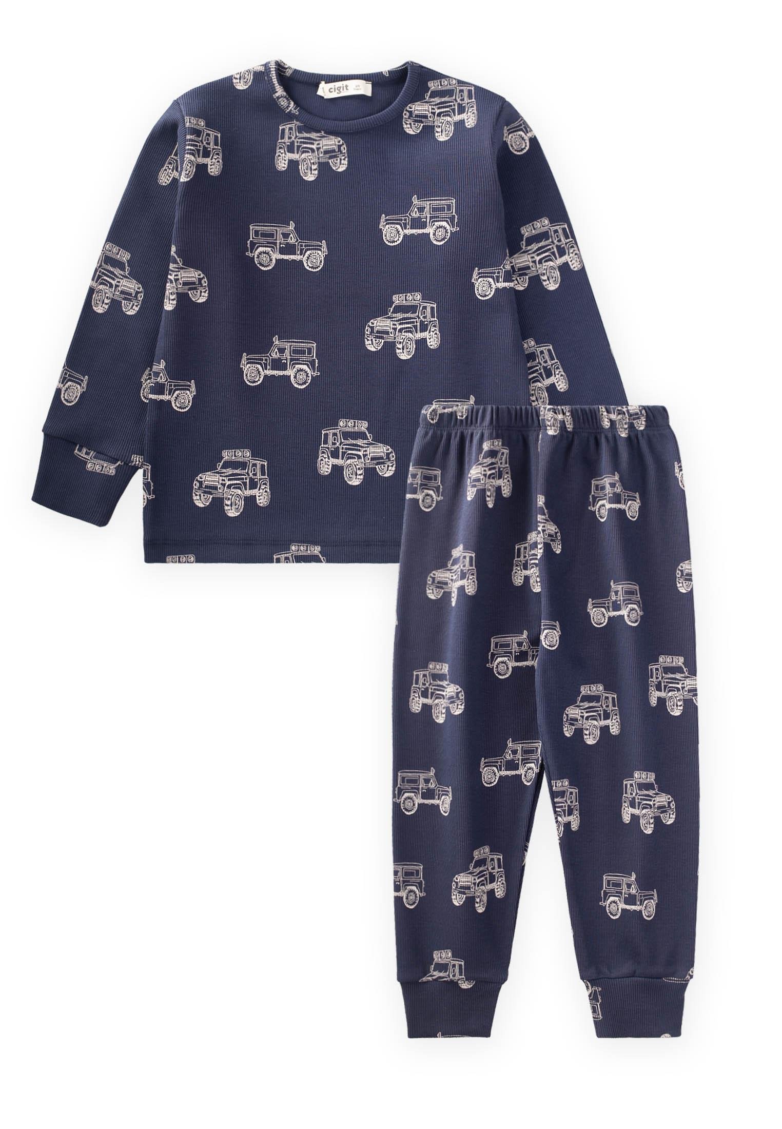 CigitJeep Desenli Pijama Takım 2-8 Yaş LACİVERT