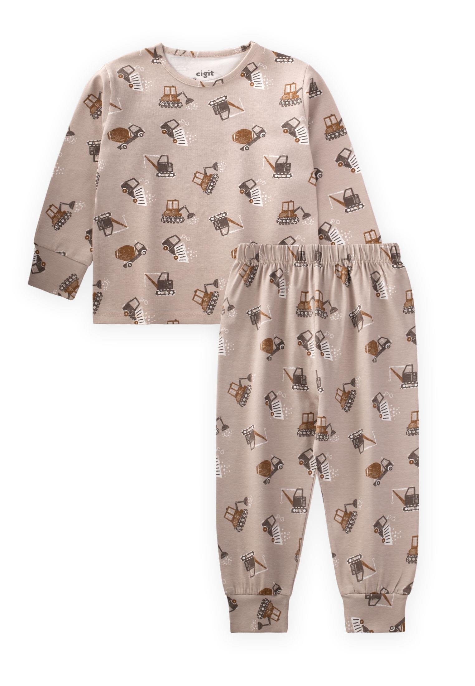 CigitManşetli Desenli Mevsimlik Pijama Takım 1-7 Yaş VİZON