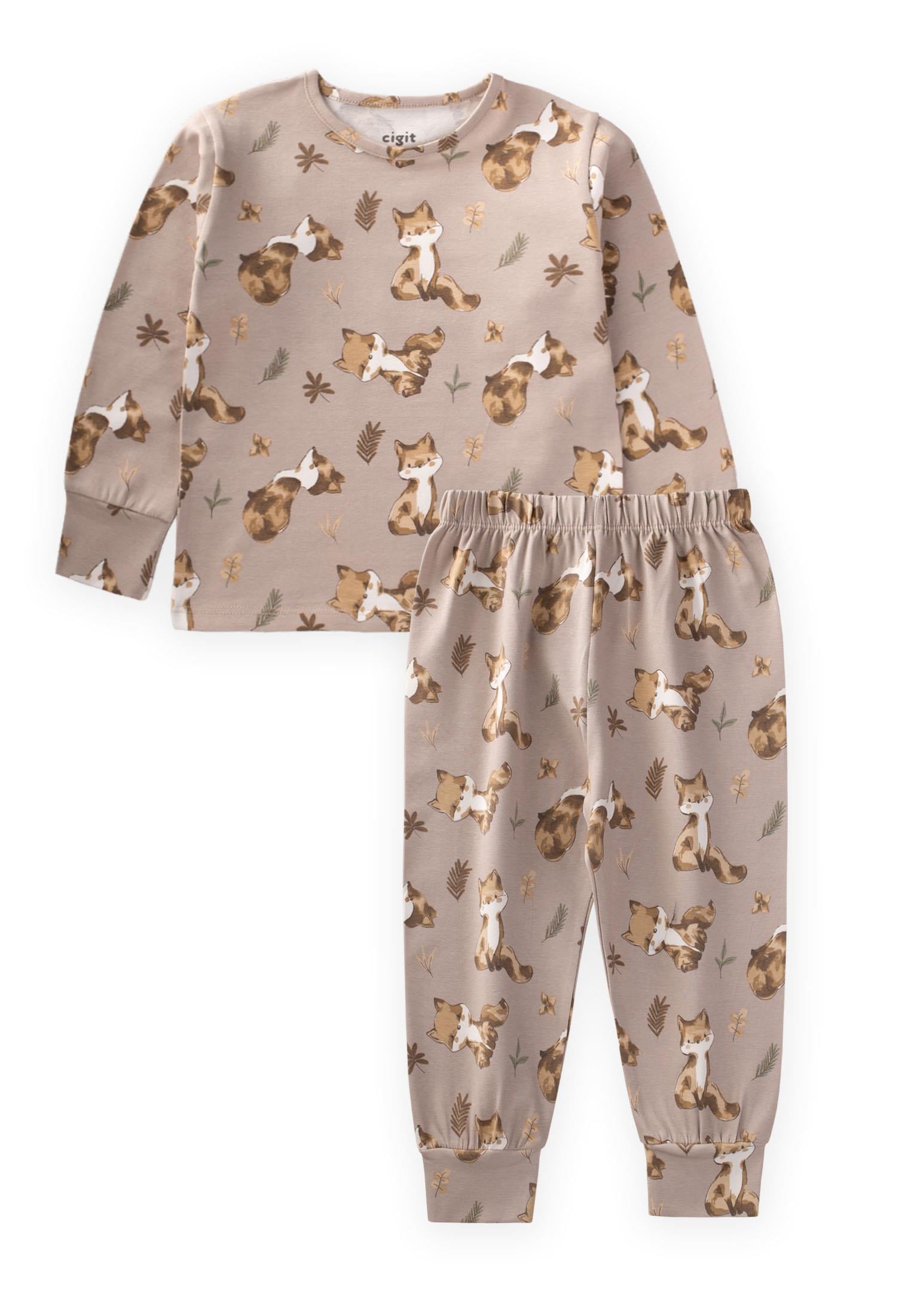 CigitManşetli Desenli Mevsimlik Pijama Takım 1-7 Yaş TİLKİ DESEN