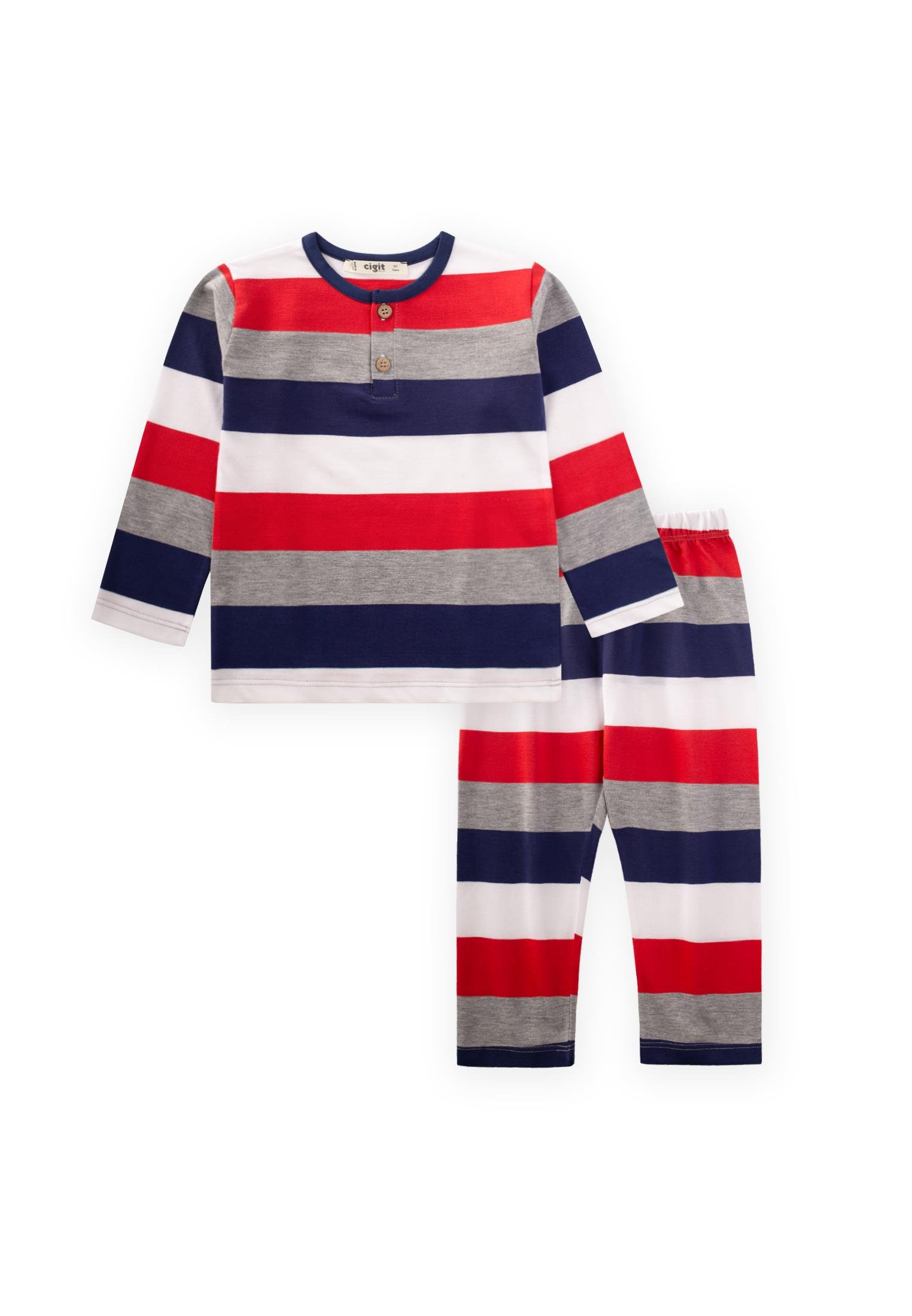 CigitDesenli Pijama Takım 2-9 Yaş LACİVERT ÇİZGİLİ