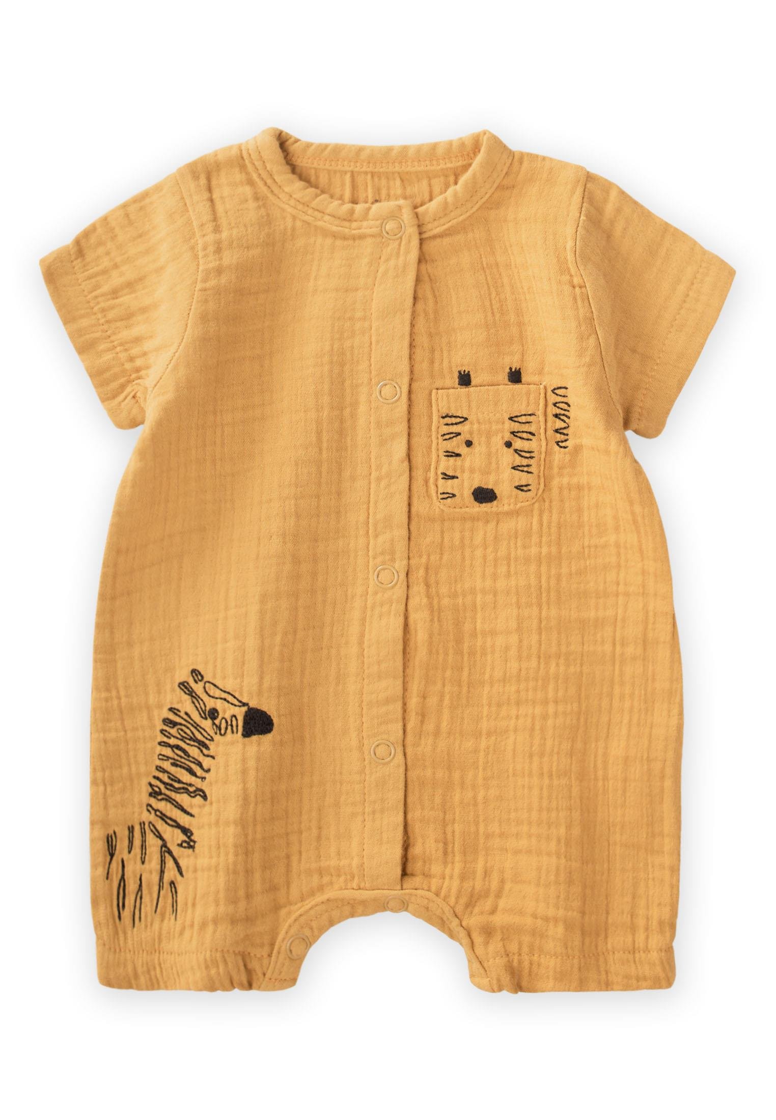 CigitZebra Nakışlı Müslin Şort Tulum 0-3 yaş PASTEL SARI