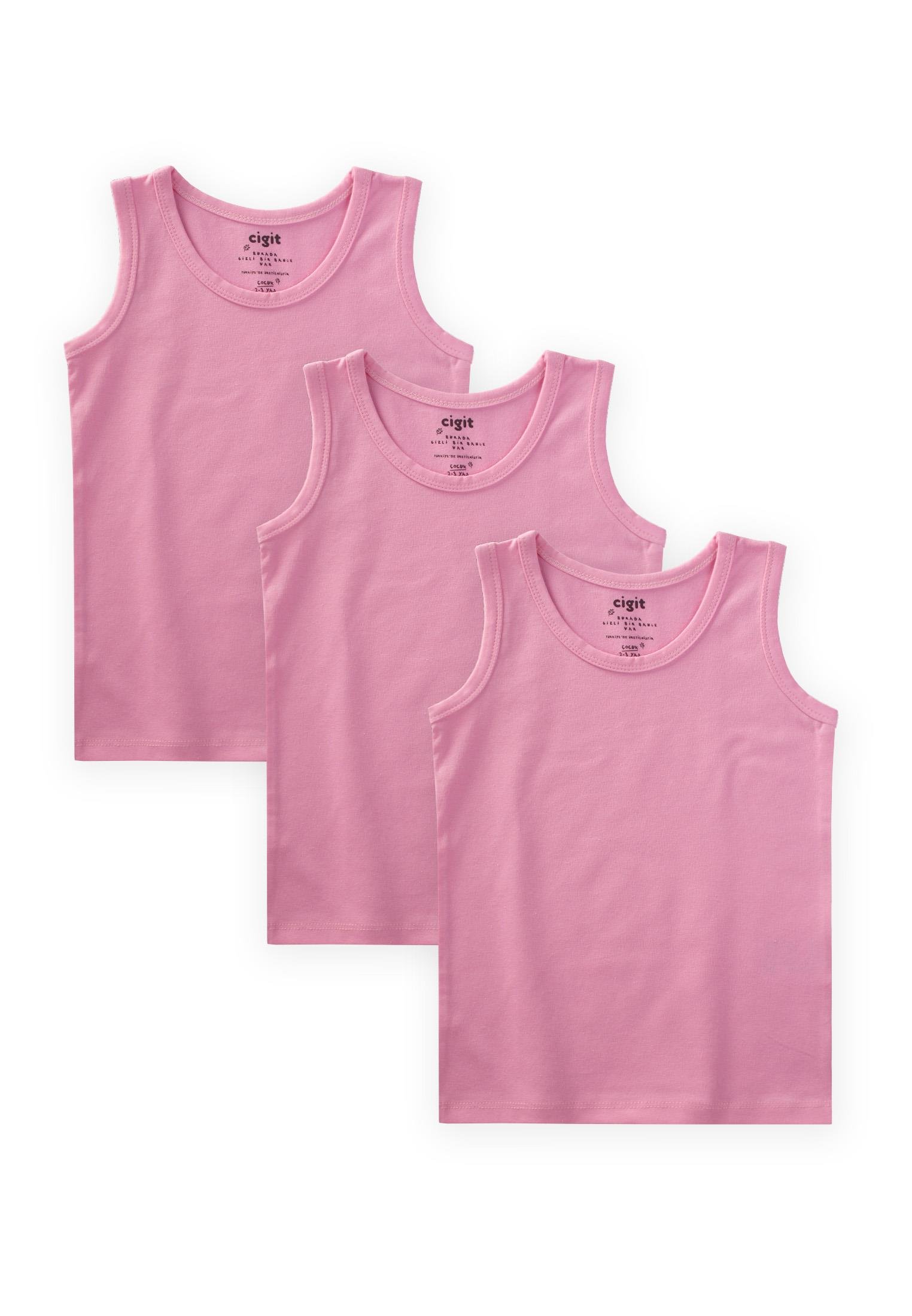 CigitÜçlü Geniş Askılı  Kız Atlet 2-9 Yaş Şeker Pembe