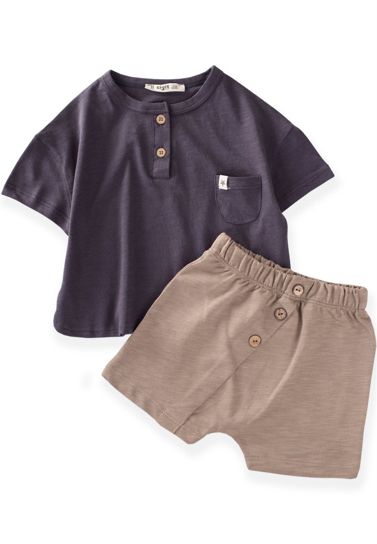 62597 - 5015CigitOversize Kesim Çapraz Pat Detaylı Kaprili Takım 1-5 Yaş FÜME 