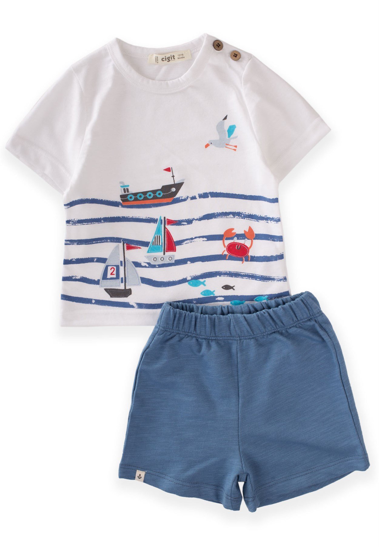 62615 - 5001CigitYelken Baskılı Kaprili Takım 1-5 Yaş EKRU 