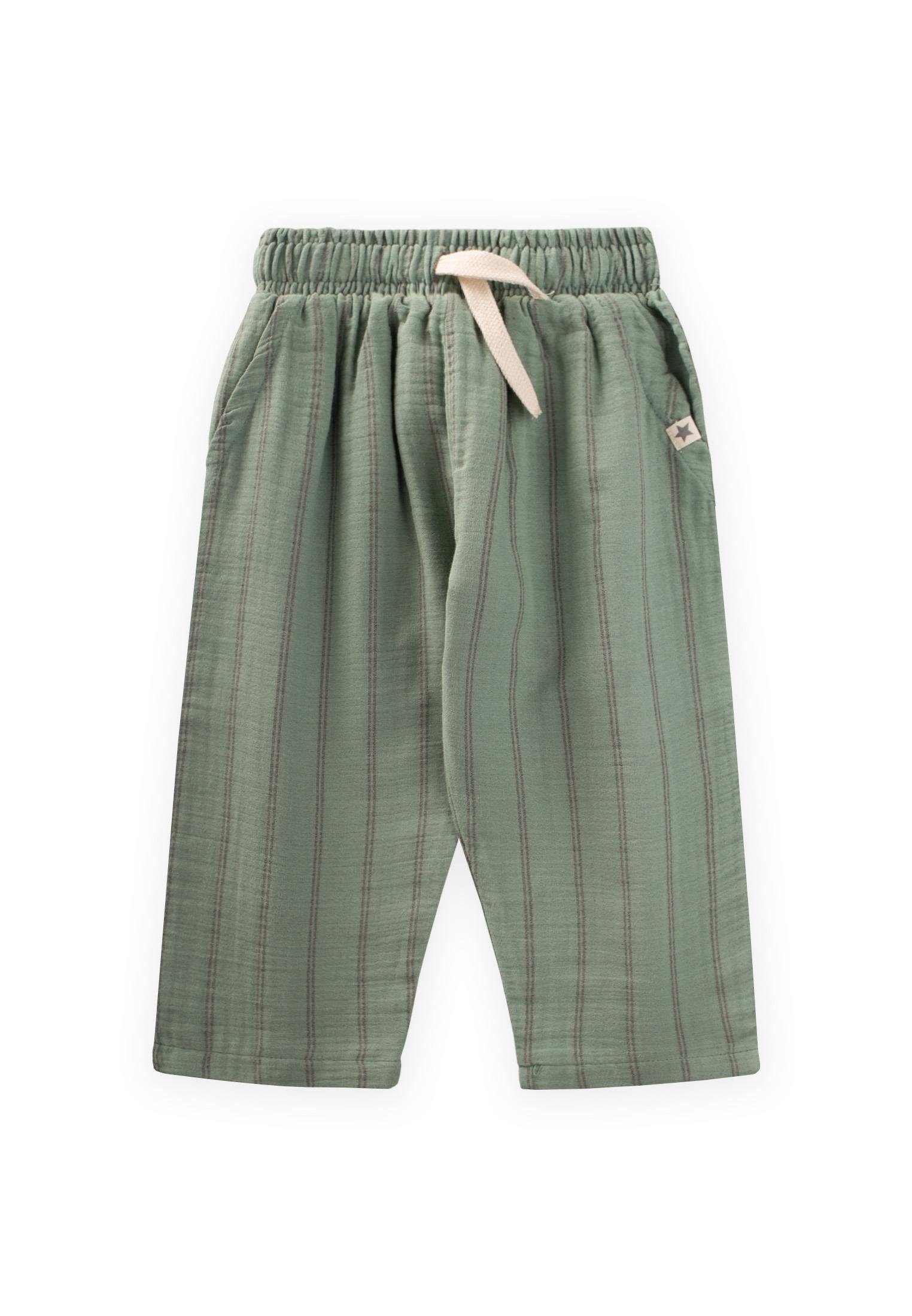 CigitMüslin Pantolon 1-7 Yaş YEŞİL ÇİFT ÇİZGİ