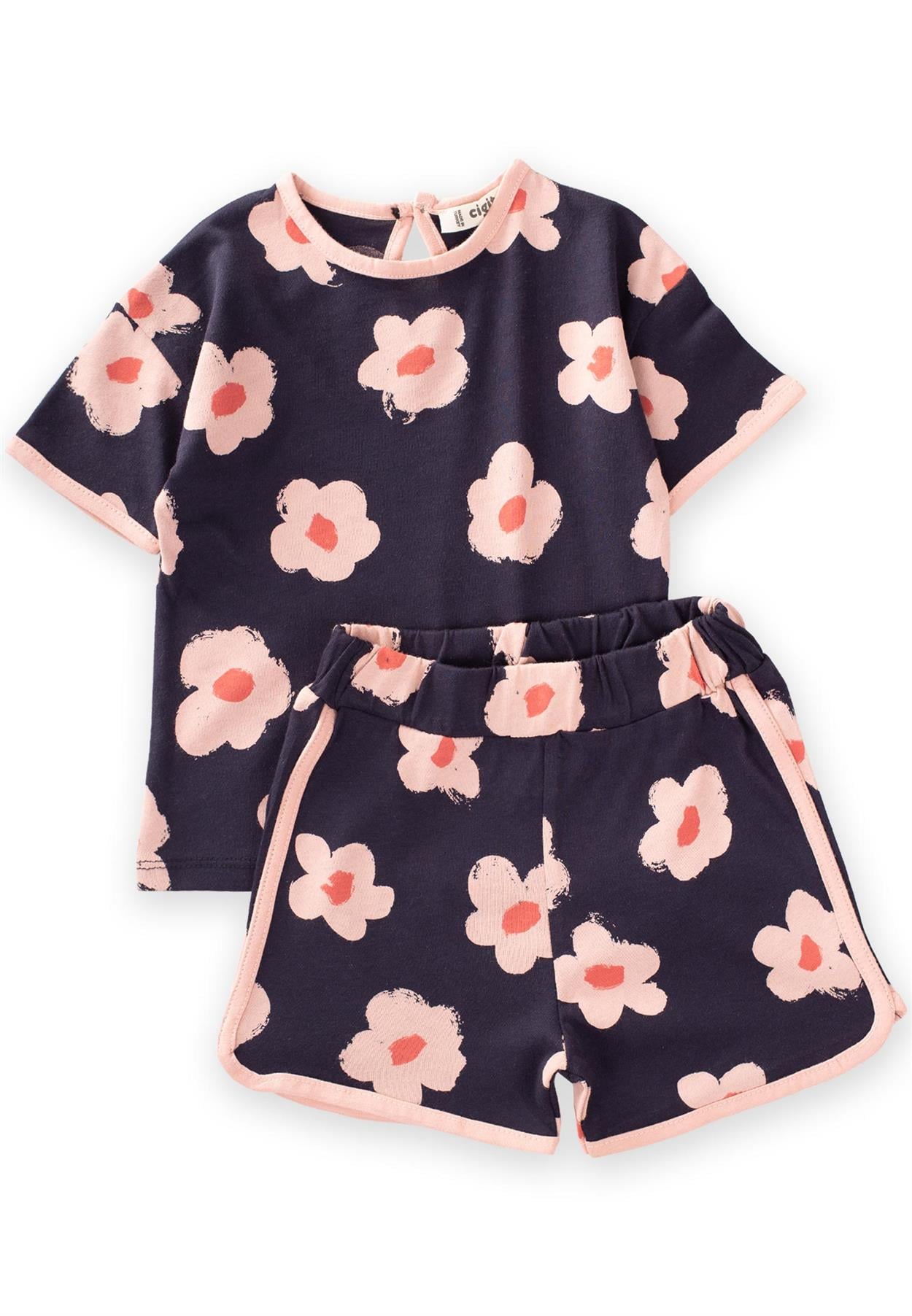 CigitPapatya Desenli Oversize Şortlu Takım 1-7 Yaş LACİVERT