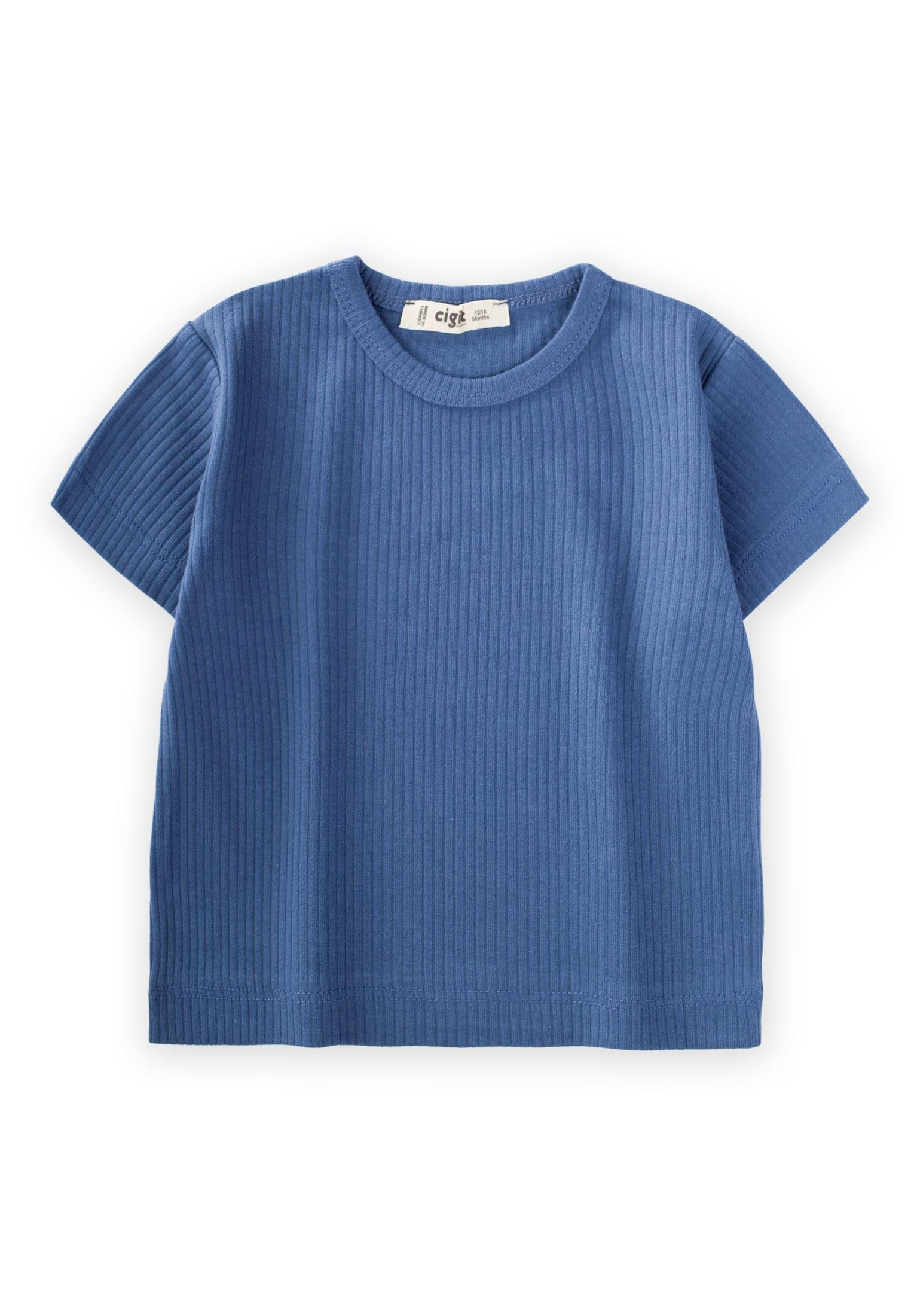 CigitBasic Fitilli T-Shırt 1-5 Yaş İNDİGO MAVİ