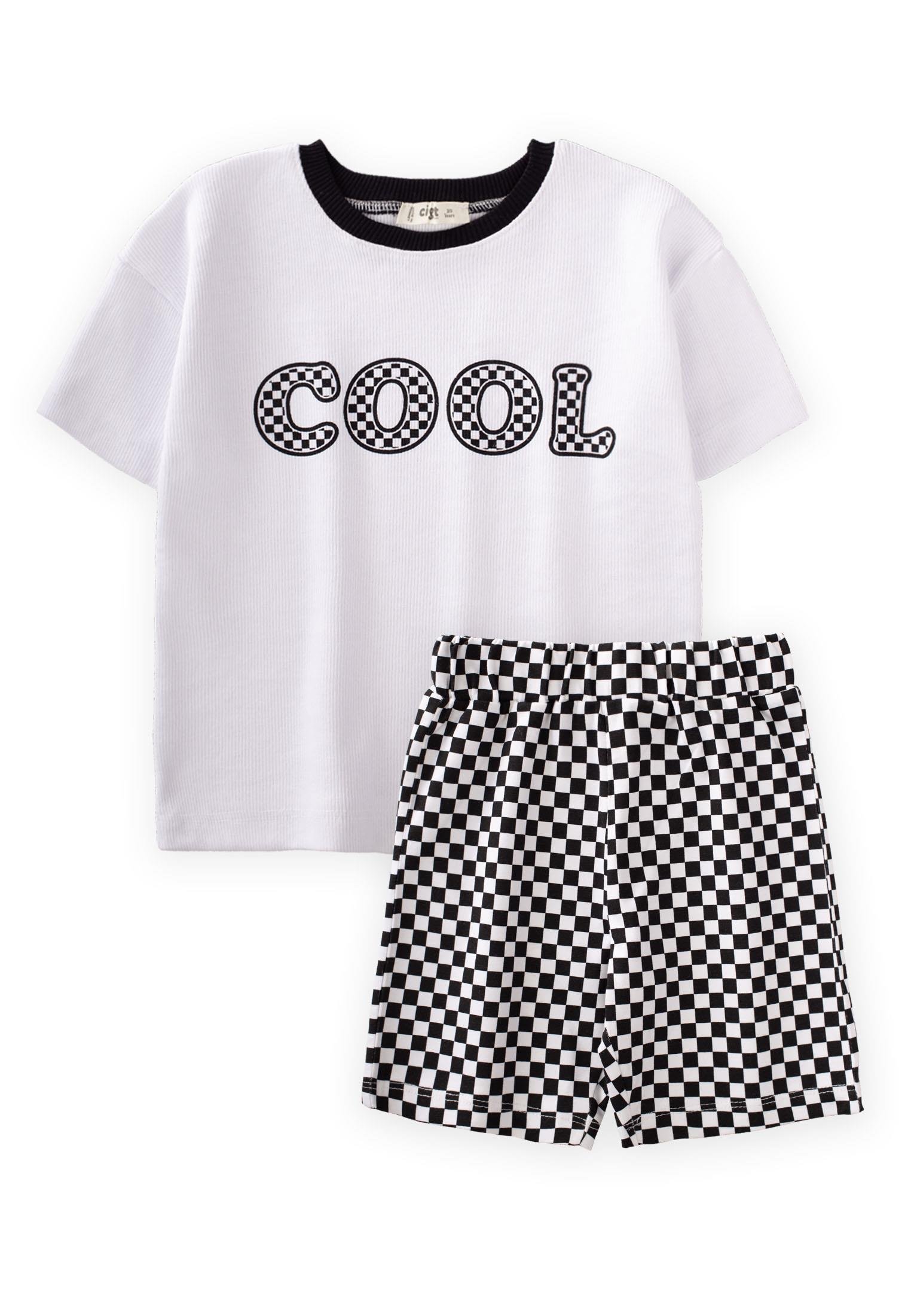 CigitCool Dama Baskılı Kapri Takım 2-10 Yaş KIRIK BEYAZ