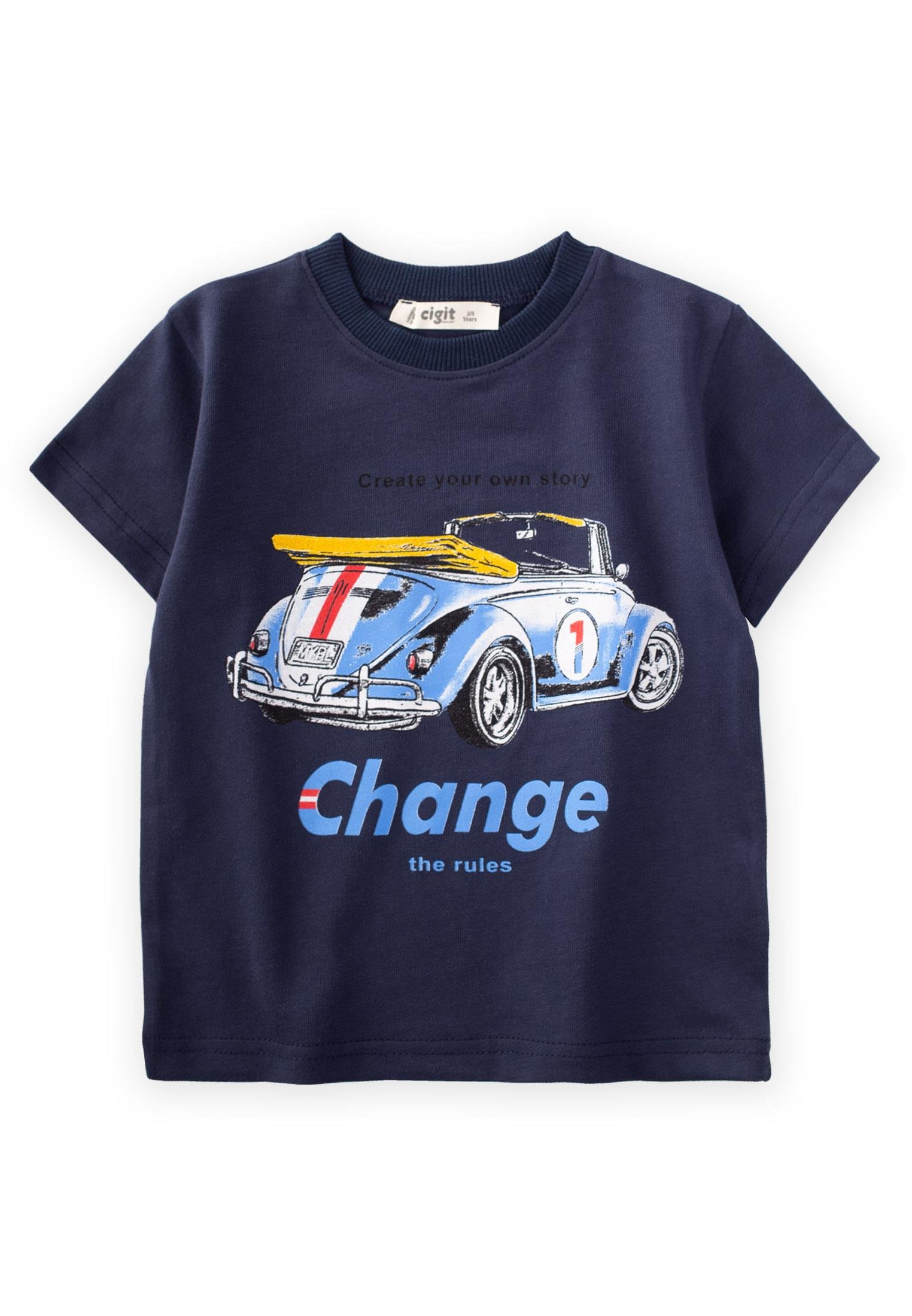 CigitChange Baskılı T-Shırt 2-9 Yaş LACİVERT