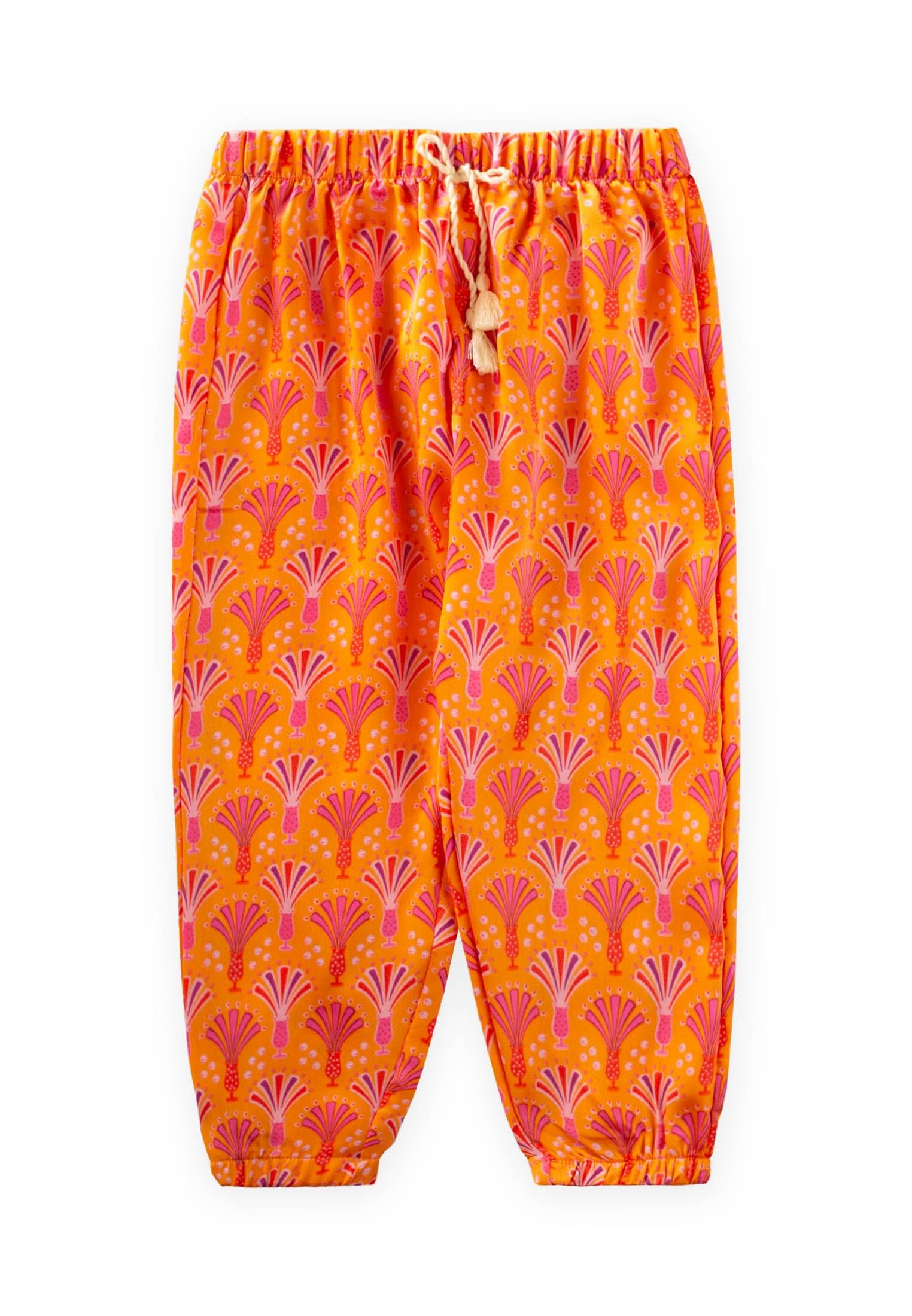 CigitDesenli Viskon Şalvar 2-10 Yaş TURUNCU