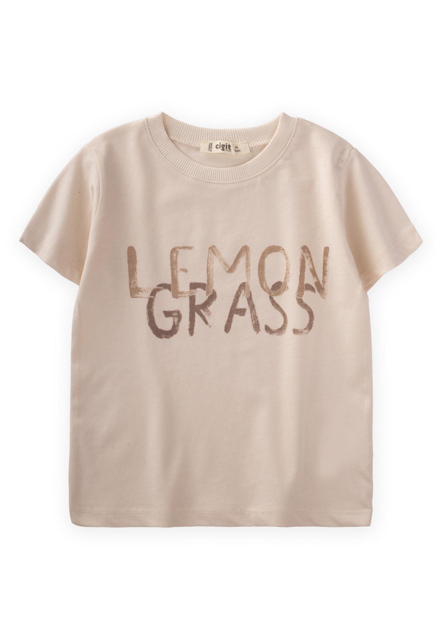 CigitLemon Grass Baskılı T-Shırt 2-10 Yaş EKRU BEJ