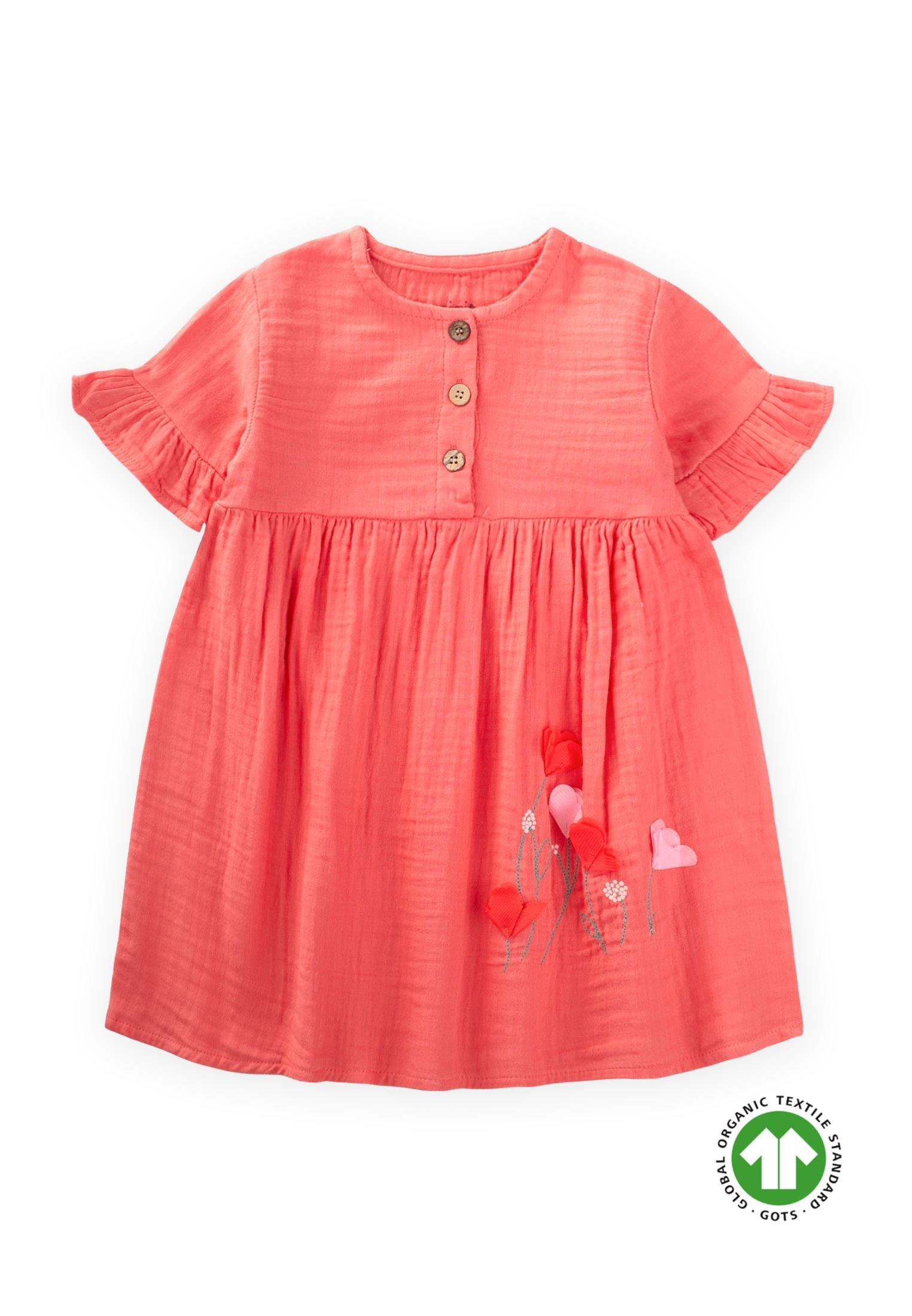 CigitOrganik Çiçek Nakışlı Elbise 1-6 Yaş MERCAN