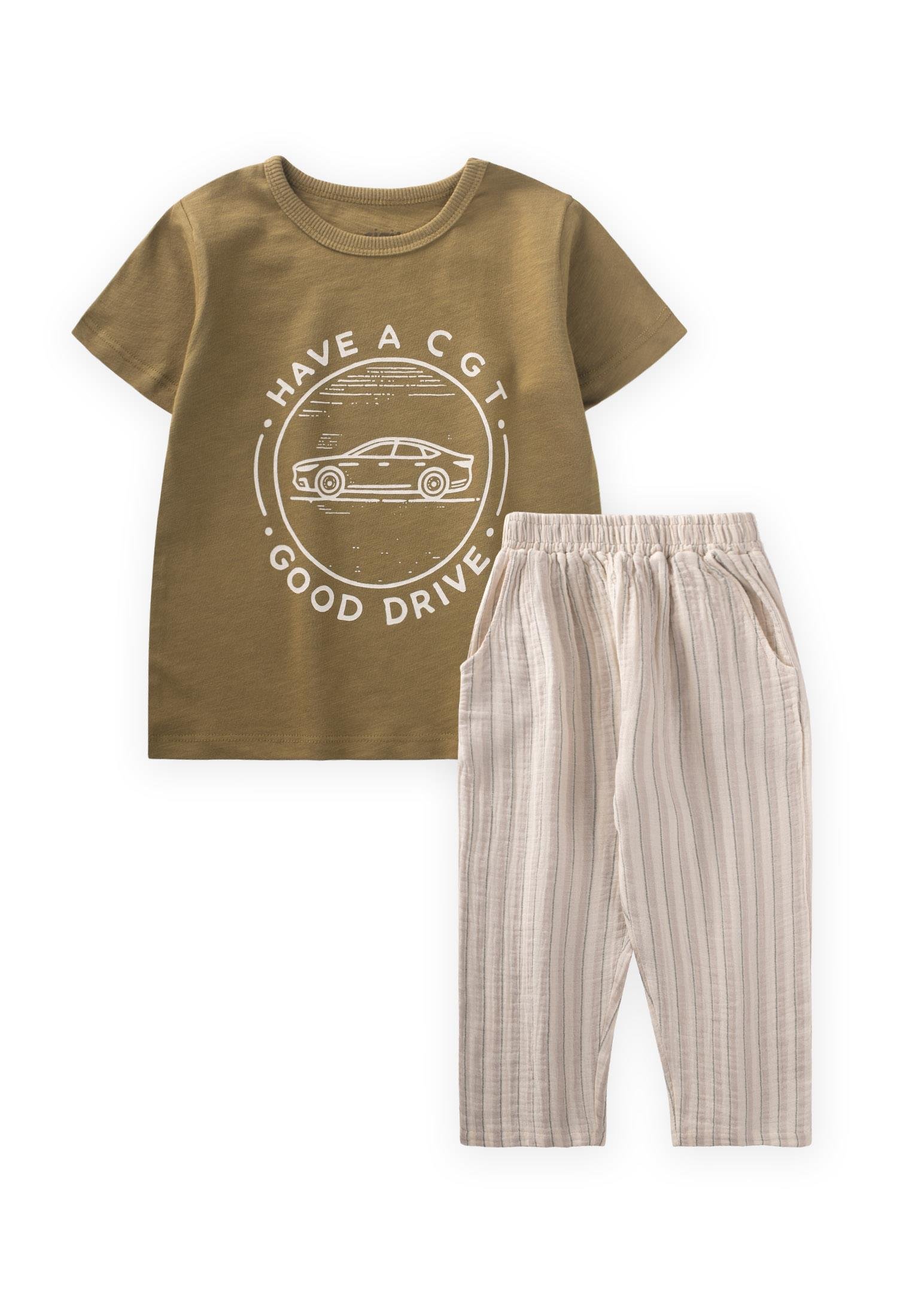 CigitAraba Baskılı T-Shırt Takım 2-8 Yaş OLİVE
