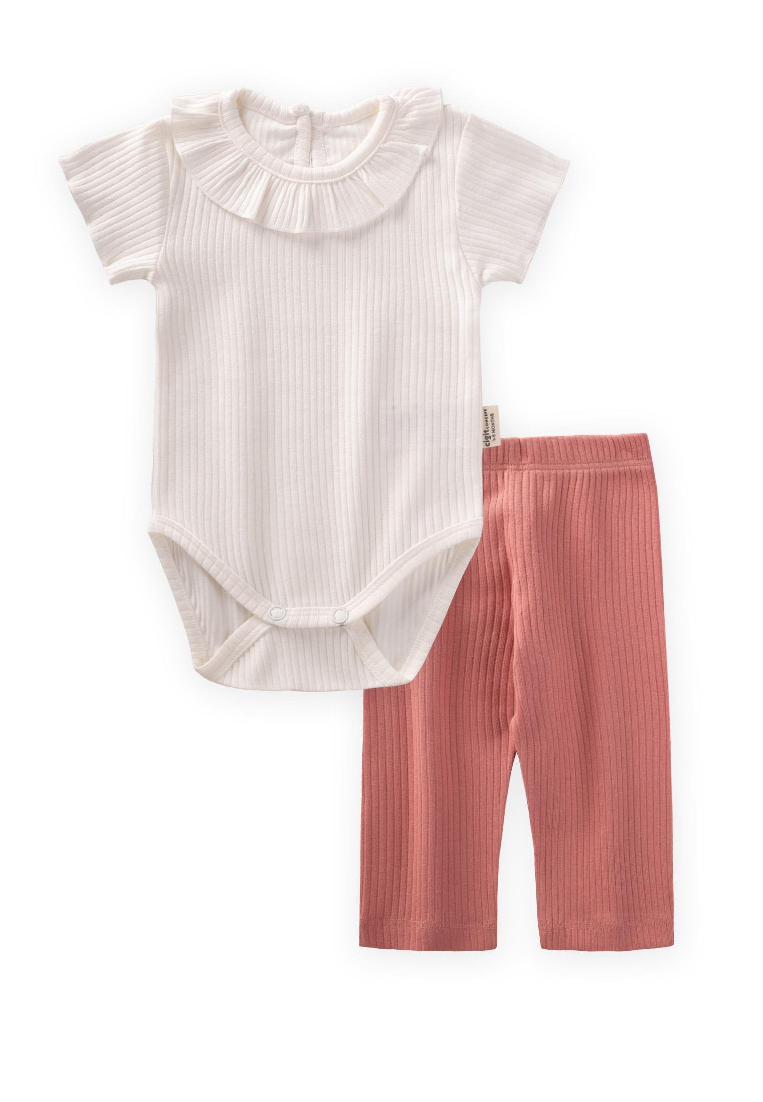 CigitBebe Yakalı Fitilli Zıbın Takım 0-3 Yaş KIRIK BEYAZ