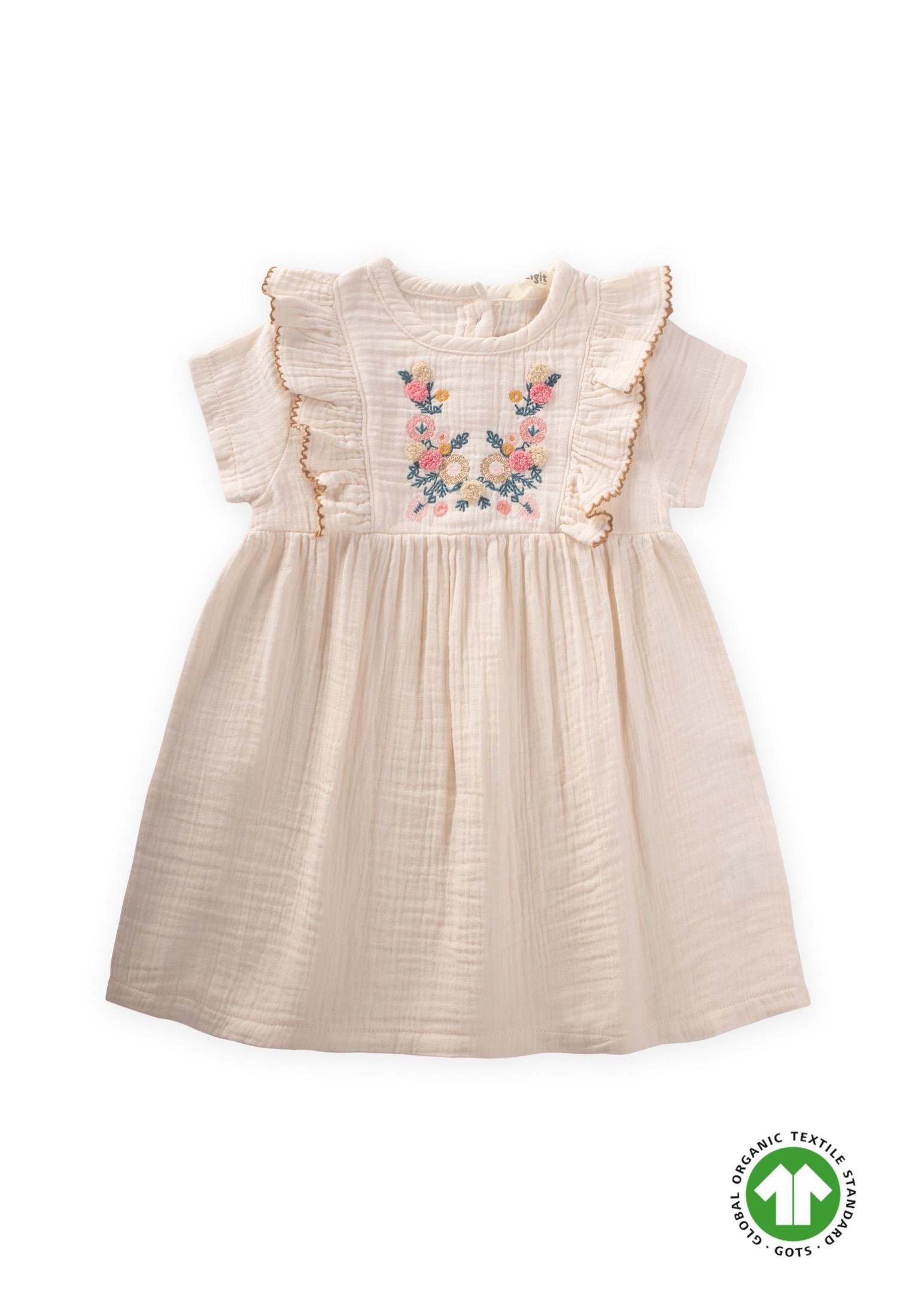 CigitEtnik Süzene Nakışlı Organik Elbise 1-7 Yaş NATUREL