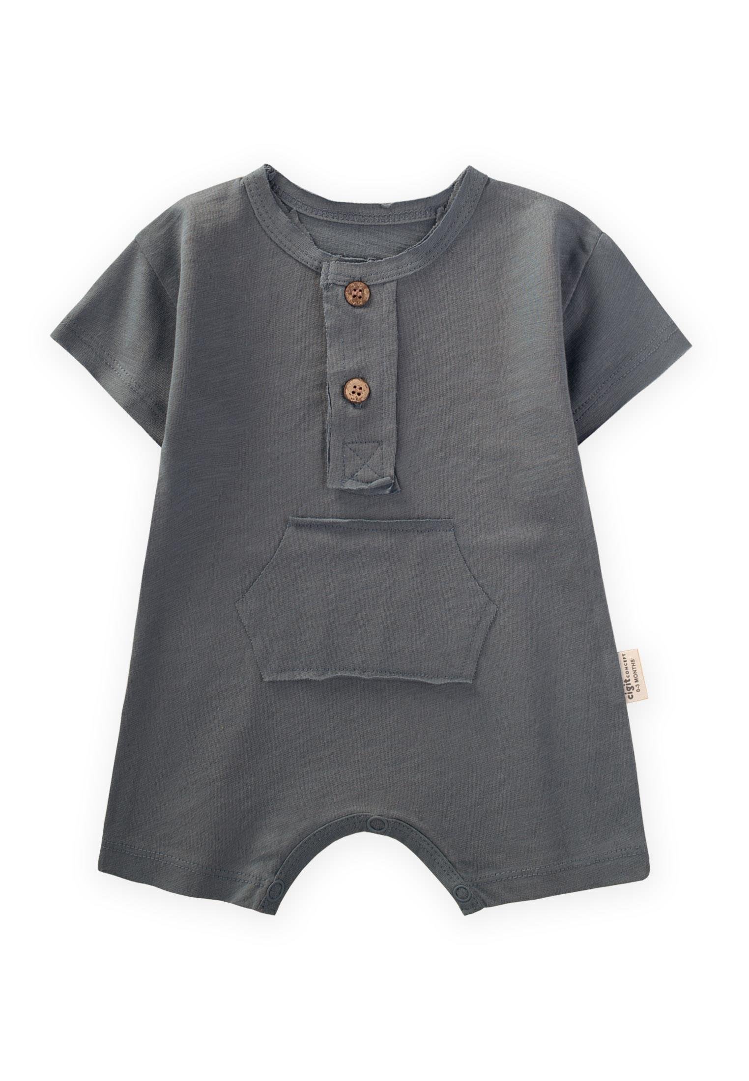 CigitKanguru Cepli Pis Dikişli Tulum 0-3 Yaş GRİ