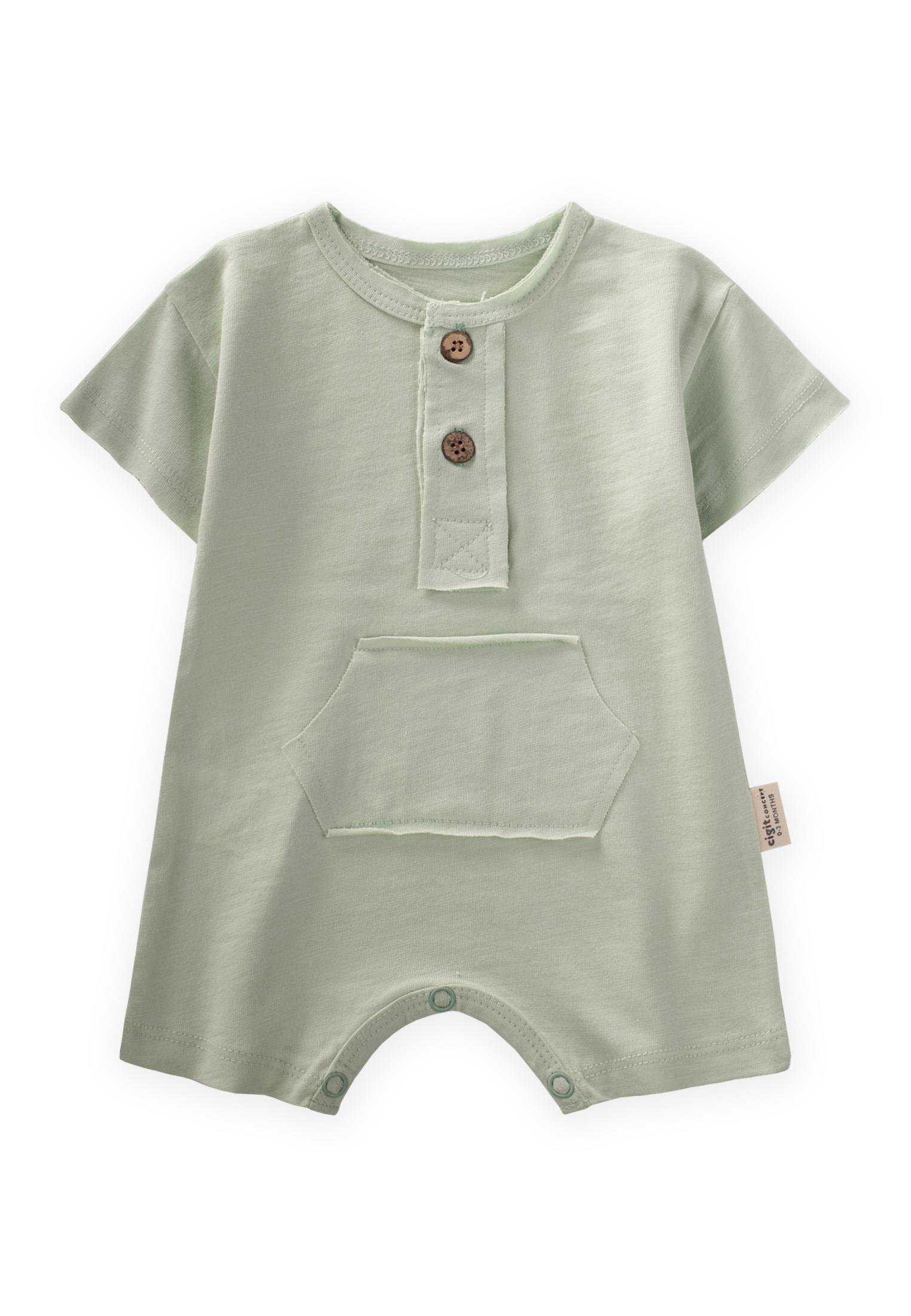 CigitKanguru Cepli Pis Dikişli Tulum 0-3 Yaş SU YEŞİLİ