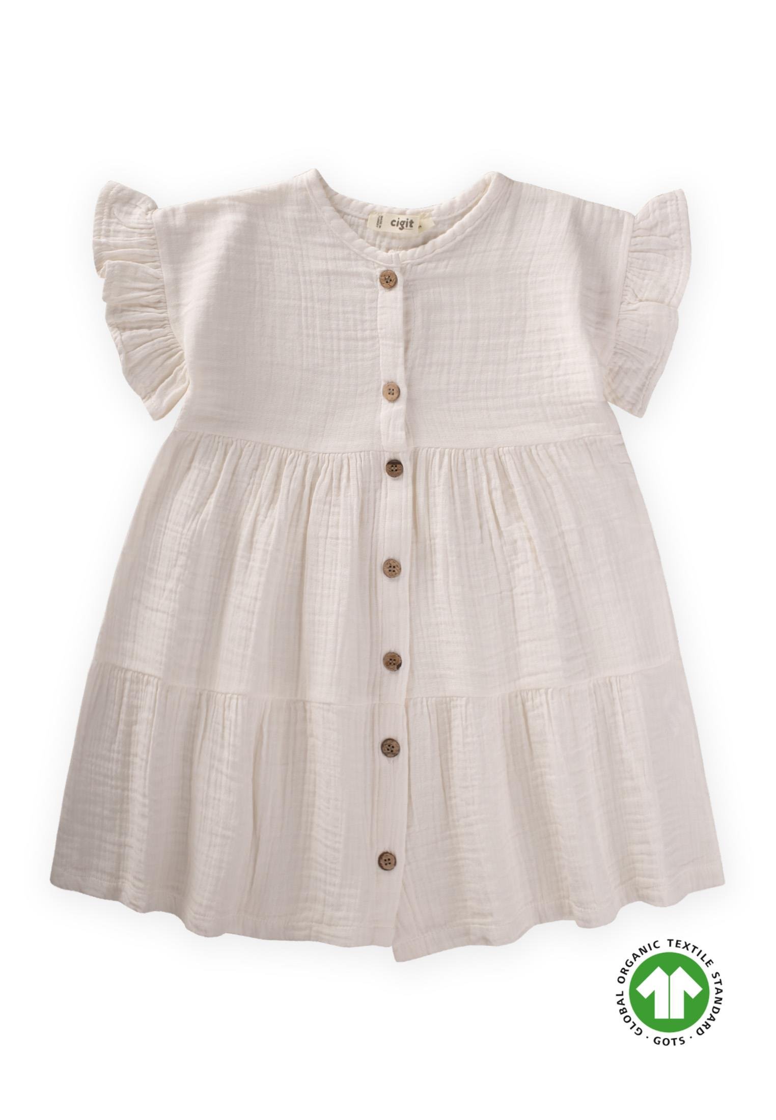 CigitOrganik Müslin Elbise 2-8 Yaş EKRU