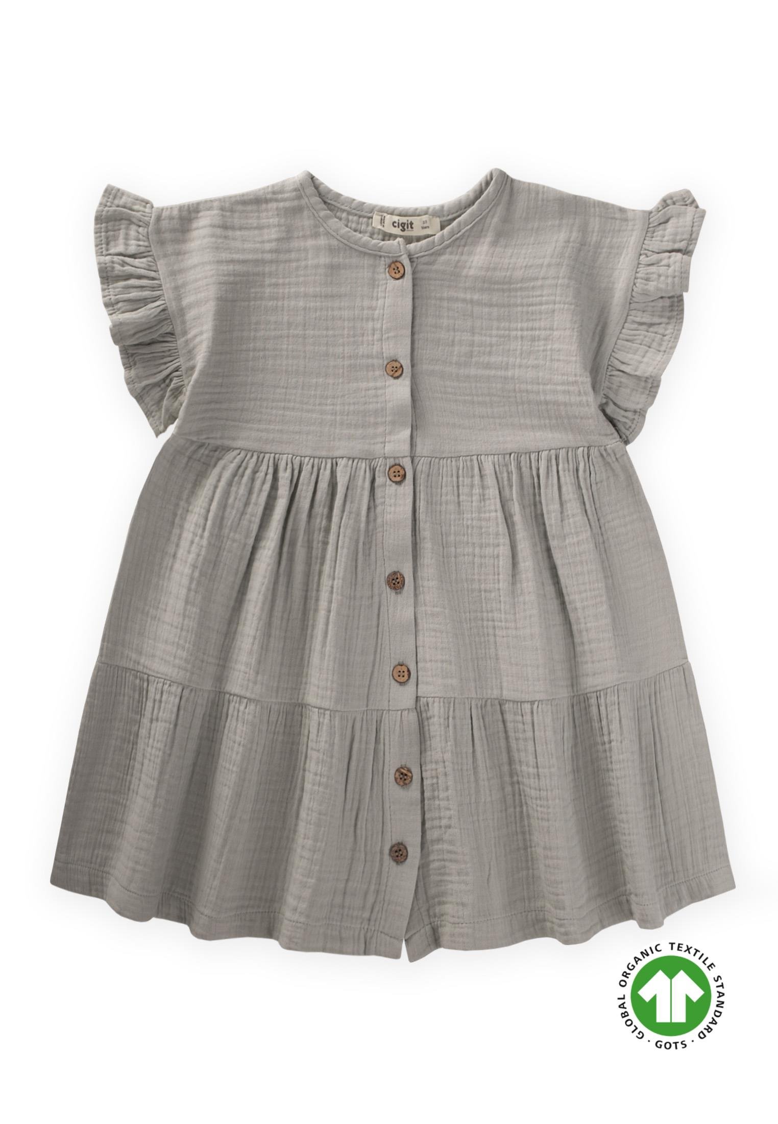 CigitOrganik Müslin Elbise 2-8 Yaş SU YEŞİLİ