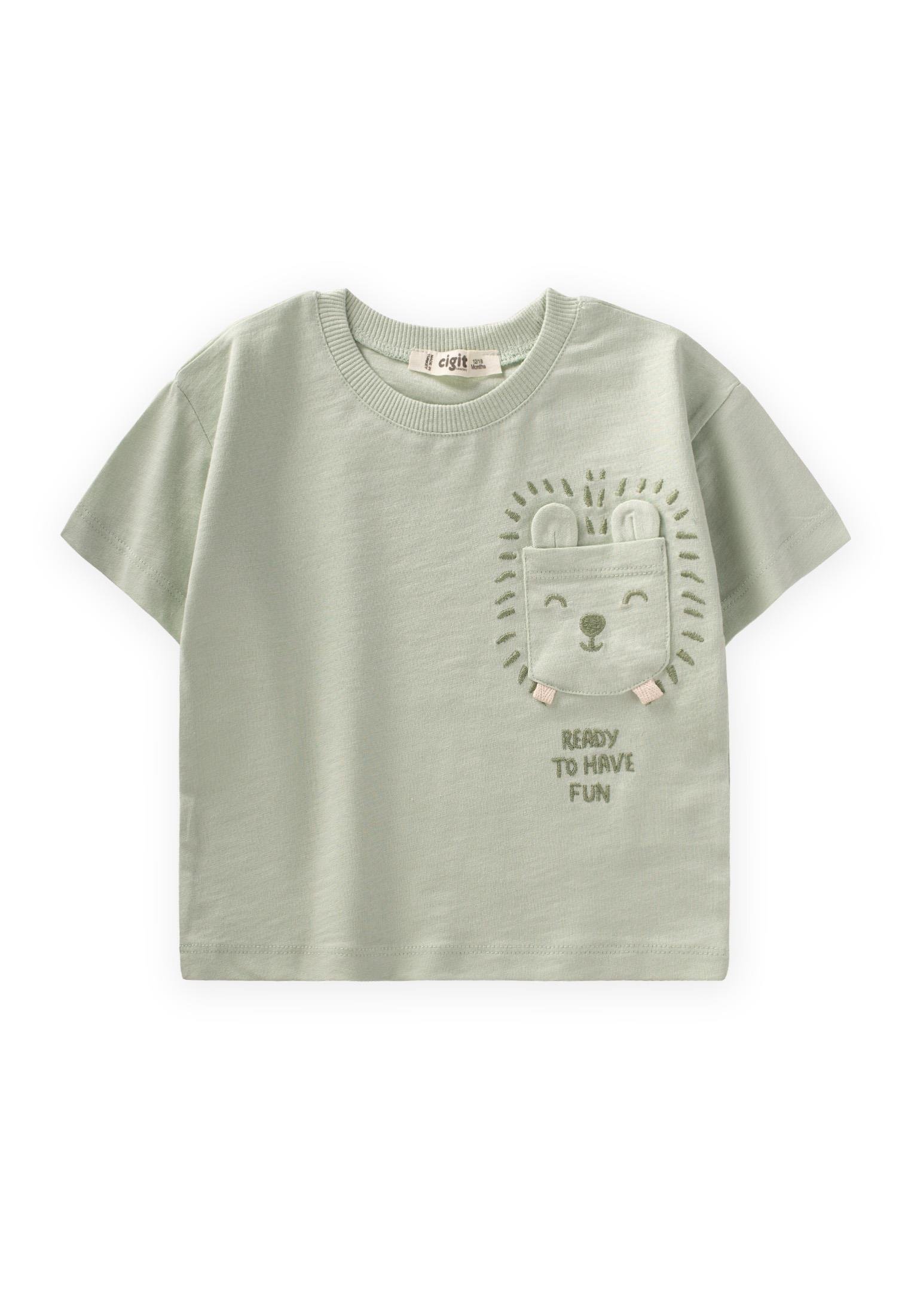 CigitKedi Nakışlı T-Shırt 1-6 Yaş SU YEŞİLİ