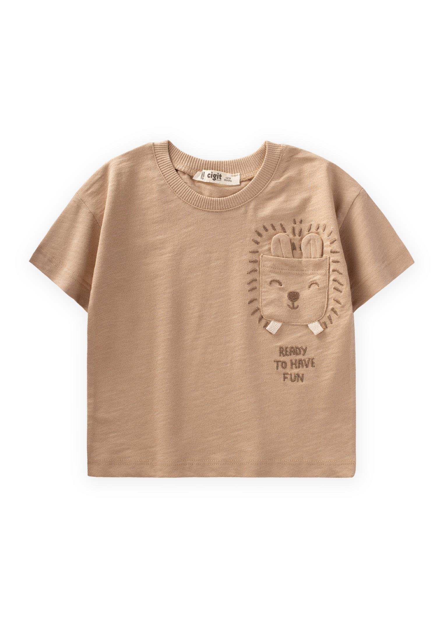 CigitKedi Nakışlı T-Shırt 1-6 Yaş BEJ