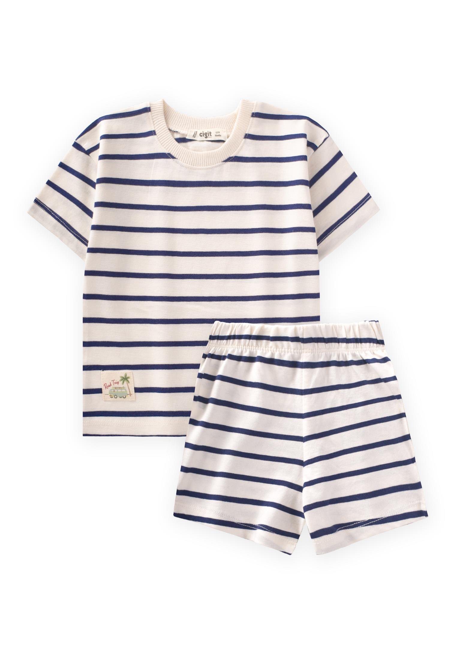 CigitÇizgili Şortlu Takım 1-7 Yaş LACİVERT