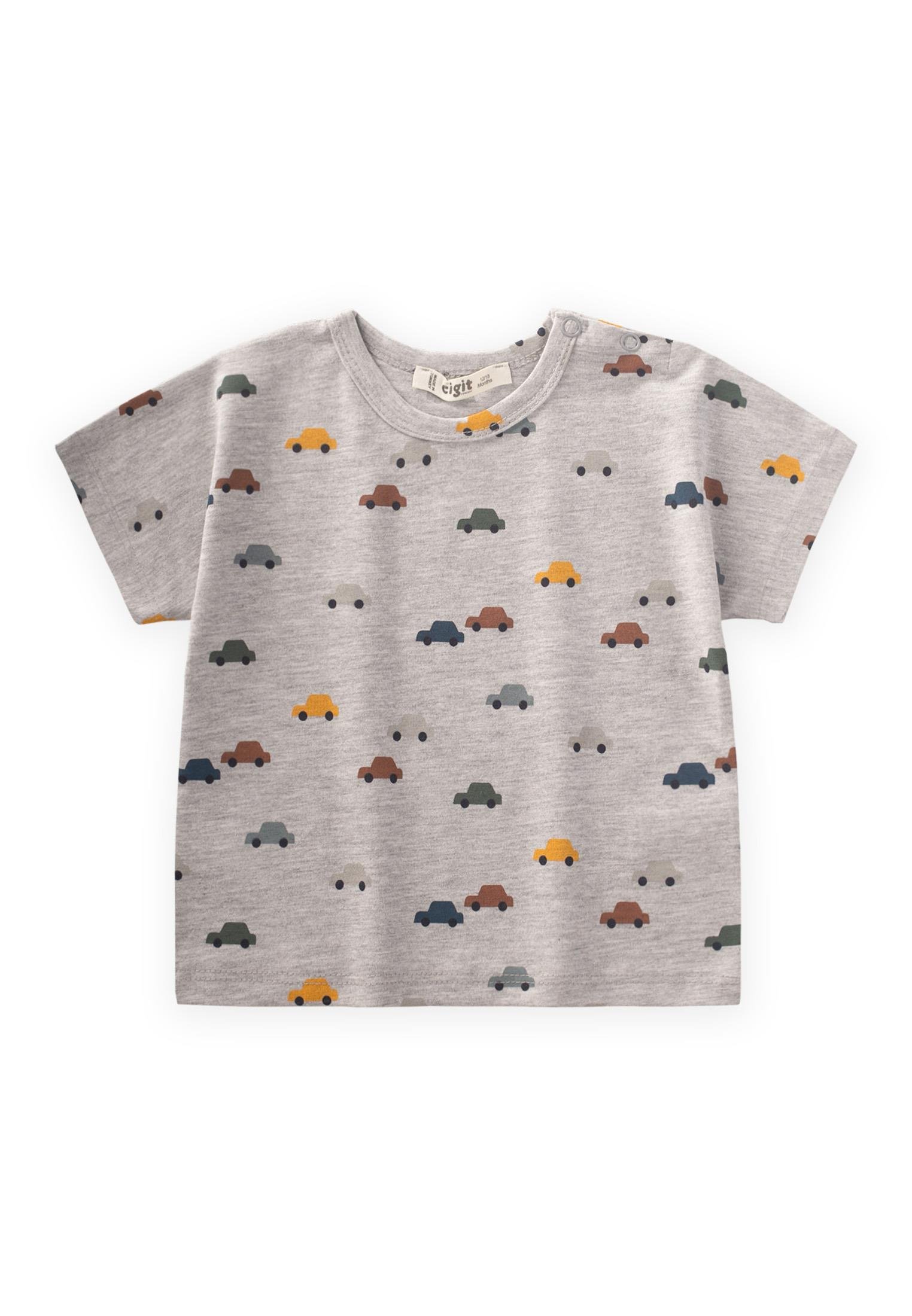 CigitAraba Desenli T-Shırt 1-5 Yaş GRİ MELANJ