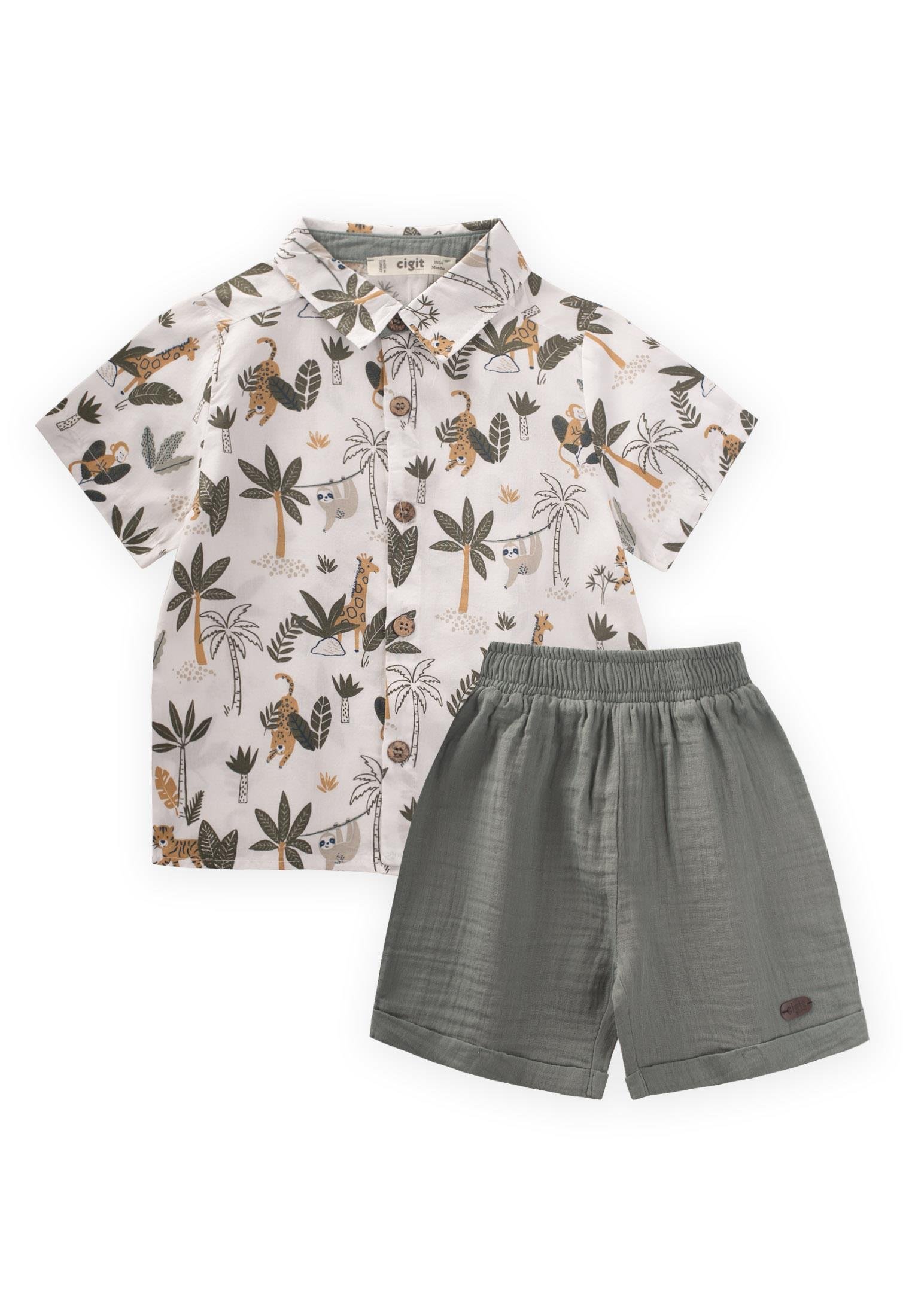 CigitDesenli Gömlek Takım 1-6 Yaş PALMİYE DESEN