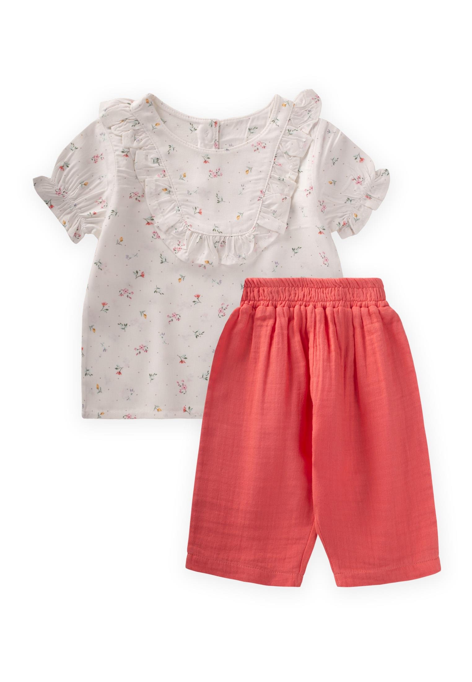 CigitÇıtır Çiçek Desenli Bebe Takım 0-3 Yaş EKRU