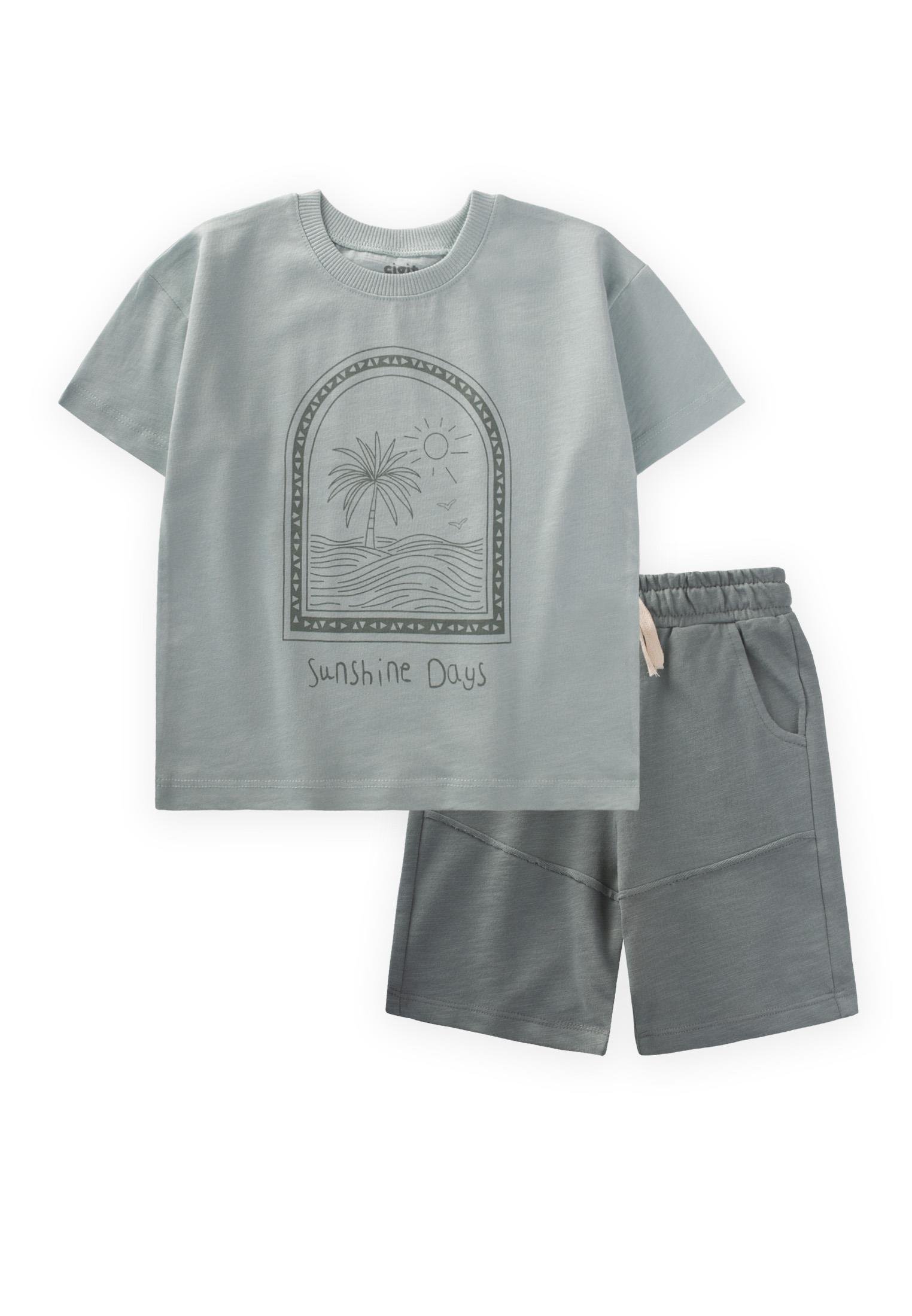CigitSunshine Days Baskılı T-Shırt Takım 2-8 Yaş MİNT YEŞİLİ