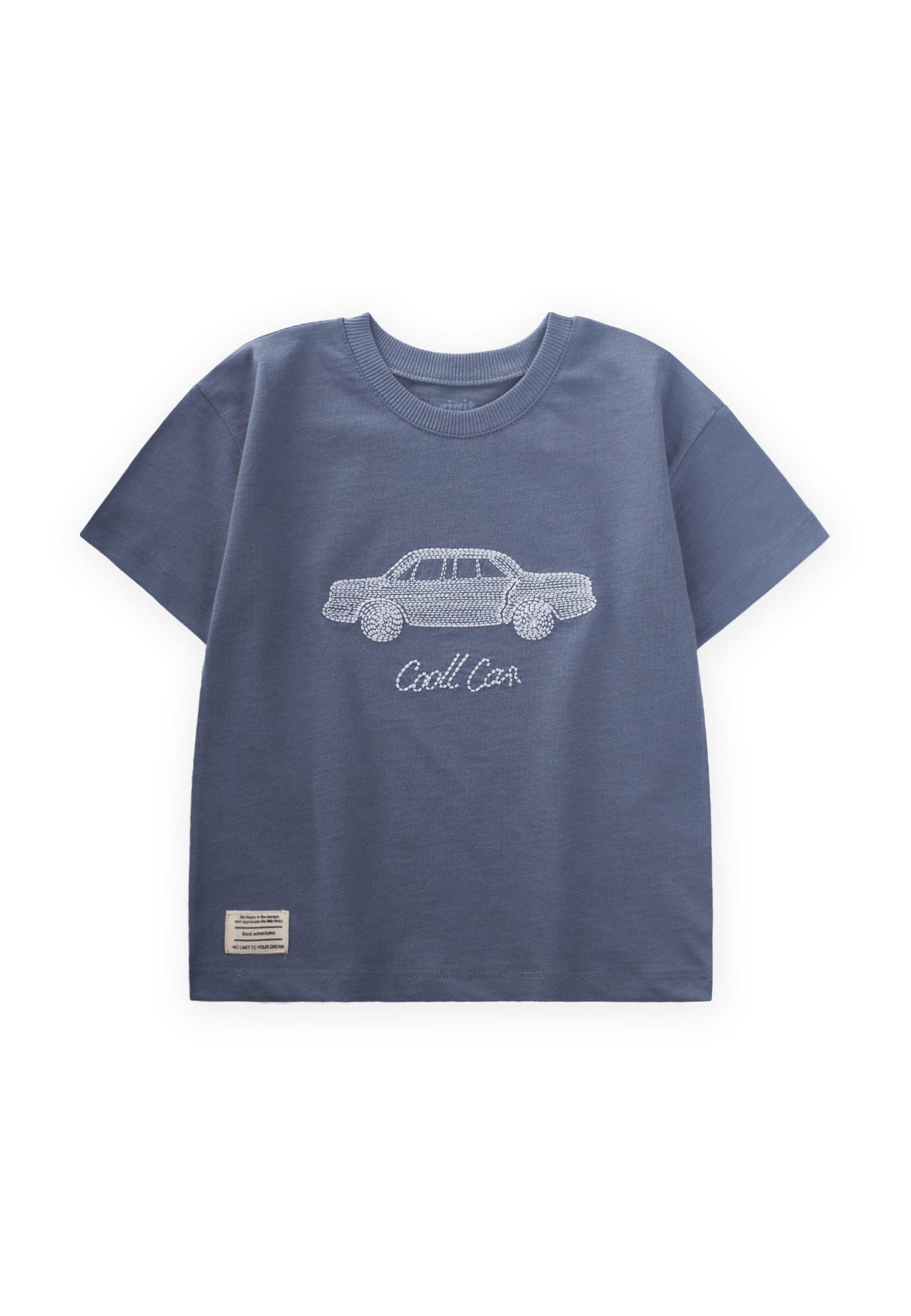 CigitPunto Araba Nakışlı T-Shırt 2-10 Yaş İNDİGO MAVİ