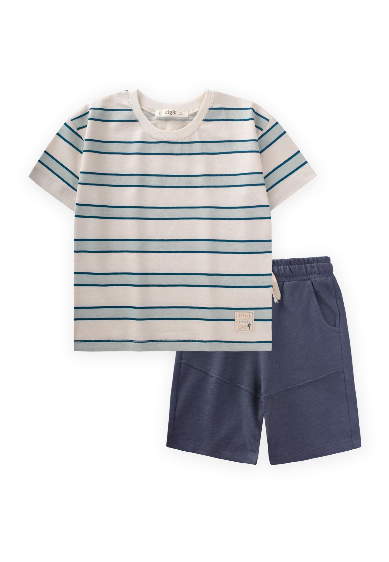 CigitÇizgili Cepli Kaprili Takım 2-10 Yaş LACİVERT ÇİZGİLİ