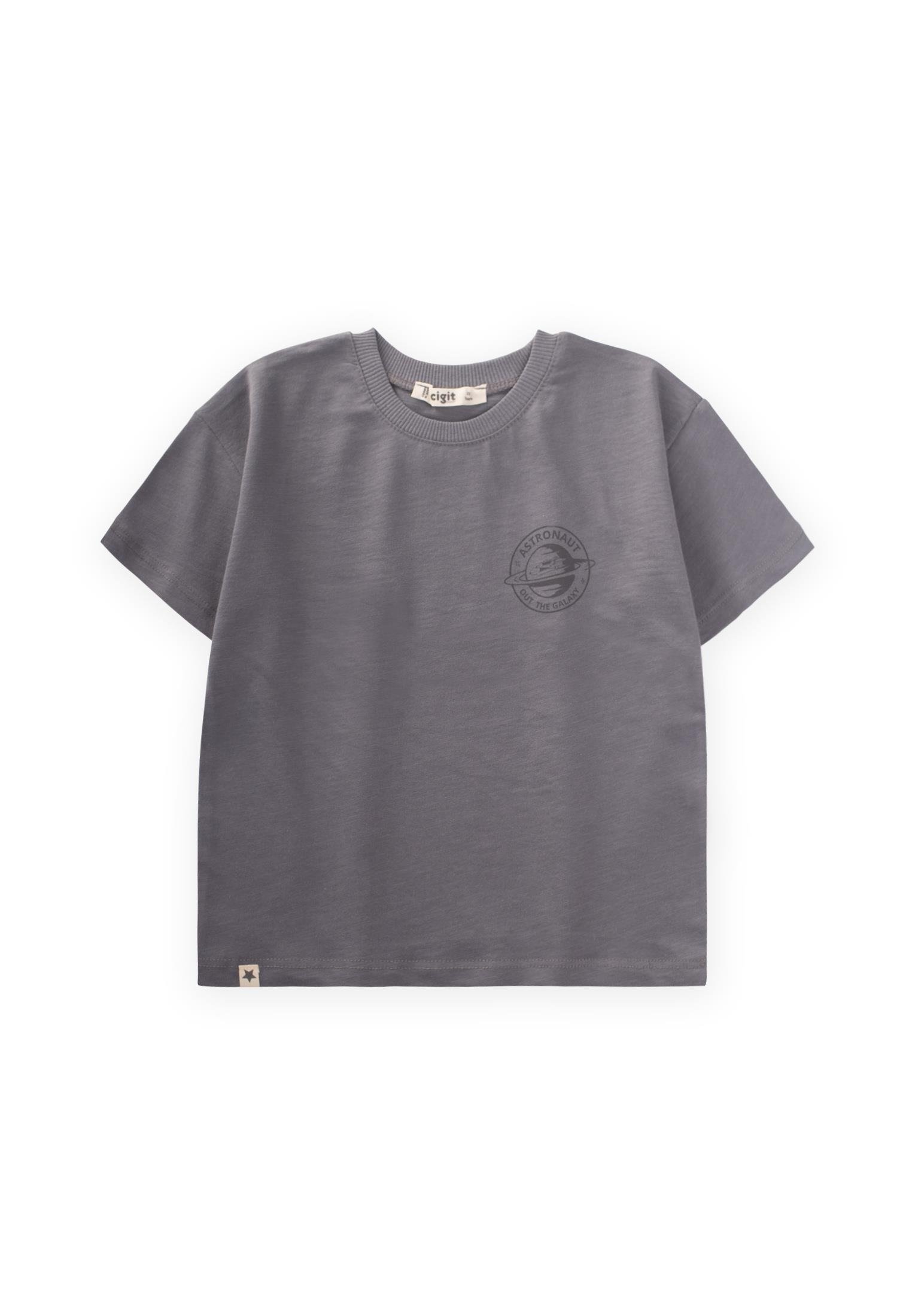 CigitAstranot Baskılı T-Shırt 2-10 Yaş GRİ