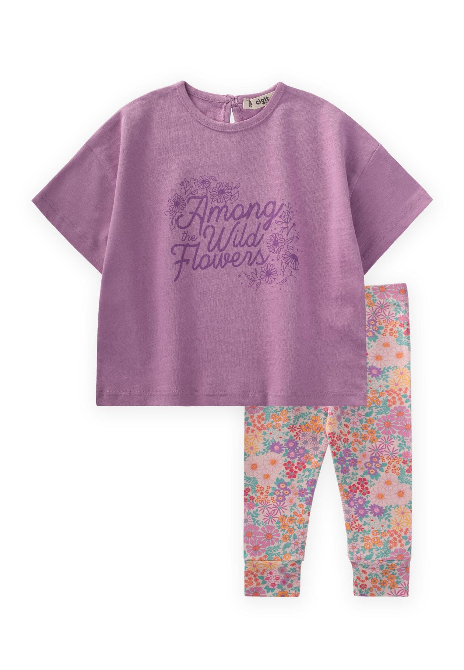 CigitBaskılı Taytlı T-Shırt Takım 1-8 Yaş MOR
