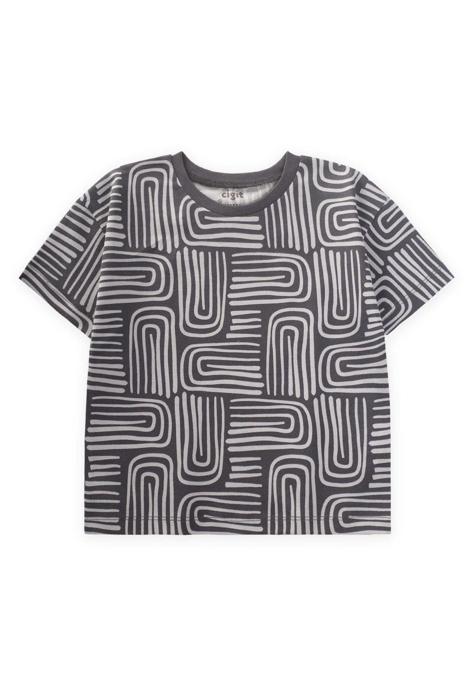 CigitBoho Desenli T-Shırt 2-10 Yaş ANTRASİT