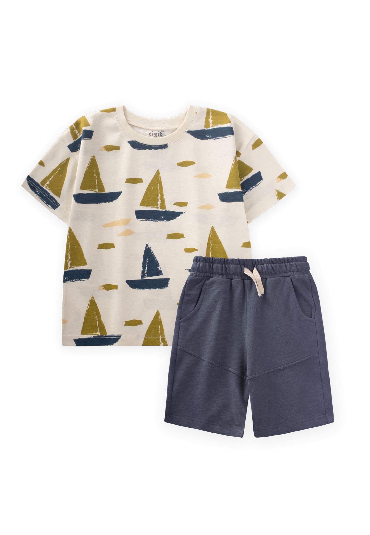 CigitYelken Desenli Kapri Takım 2-10 Yaş EKRU